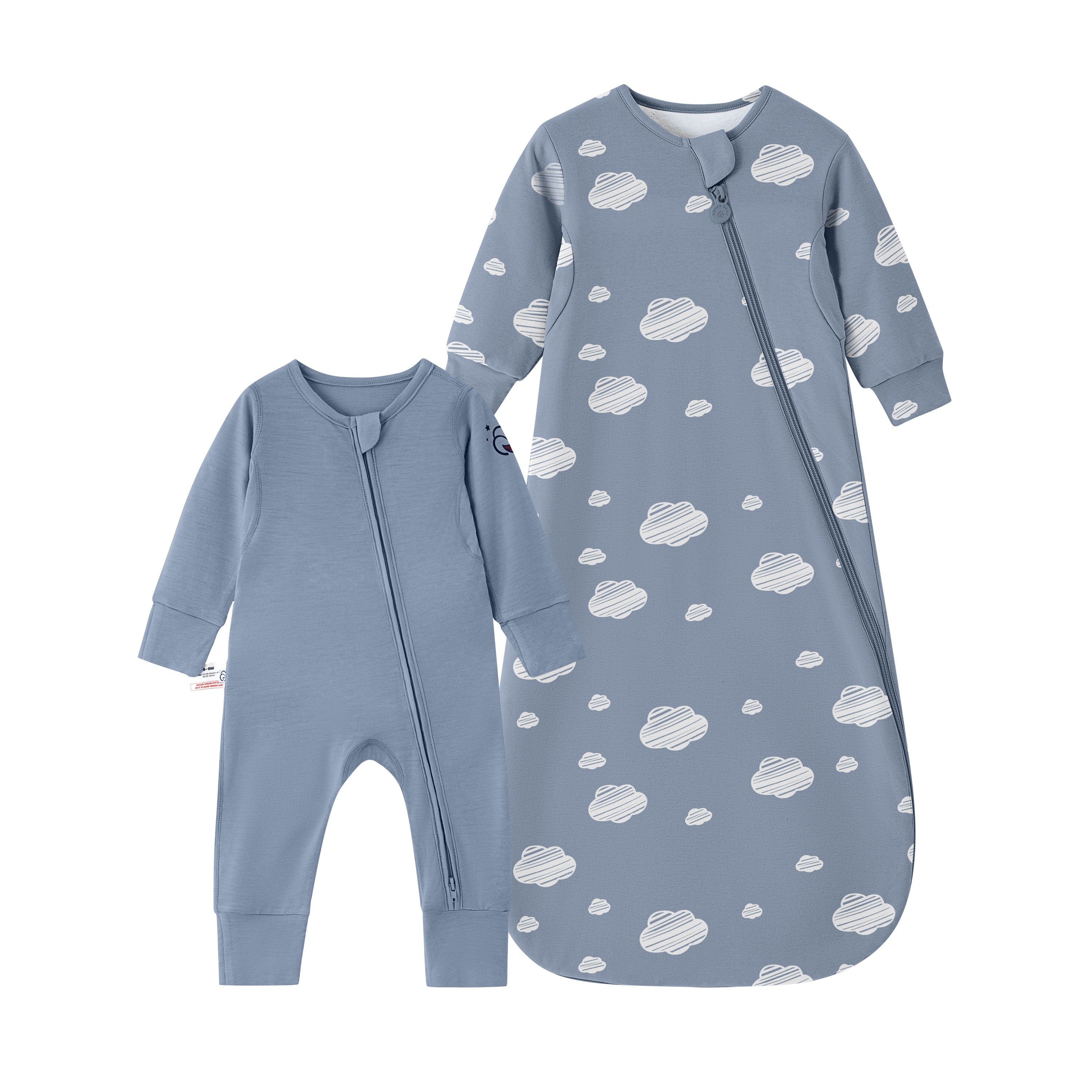 All Season Long Sleeve Sleep Sack 1.0 TOG - Organic Cotton & Camel Wool+ClimaCuddle™ Zipped Baby Romper Blue
