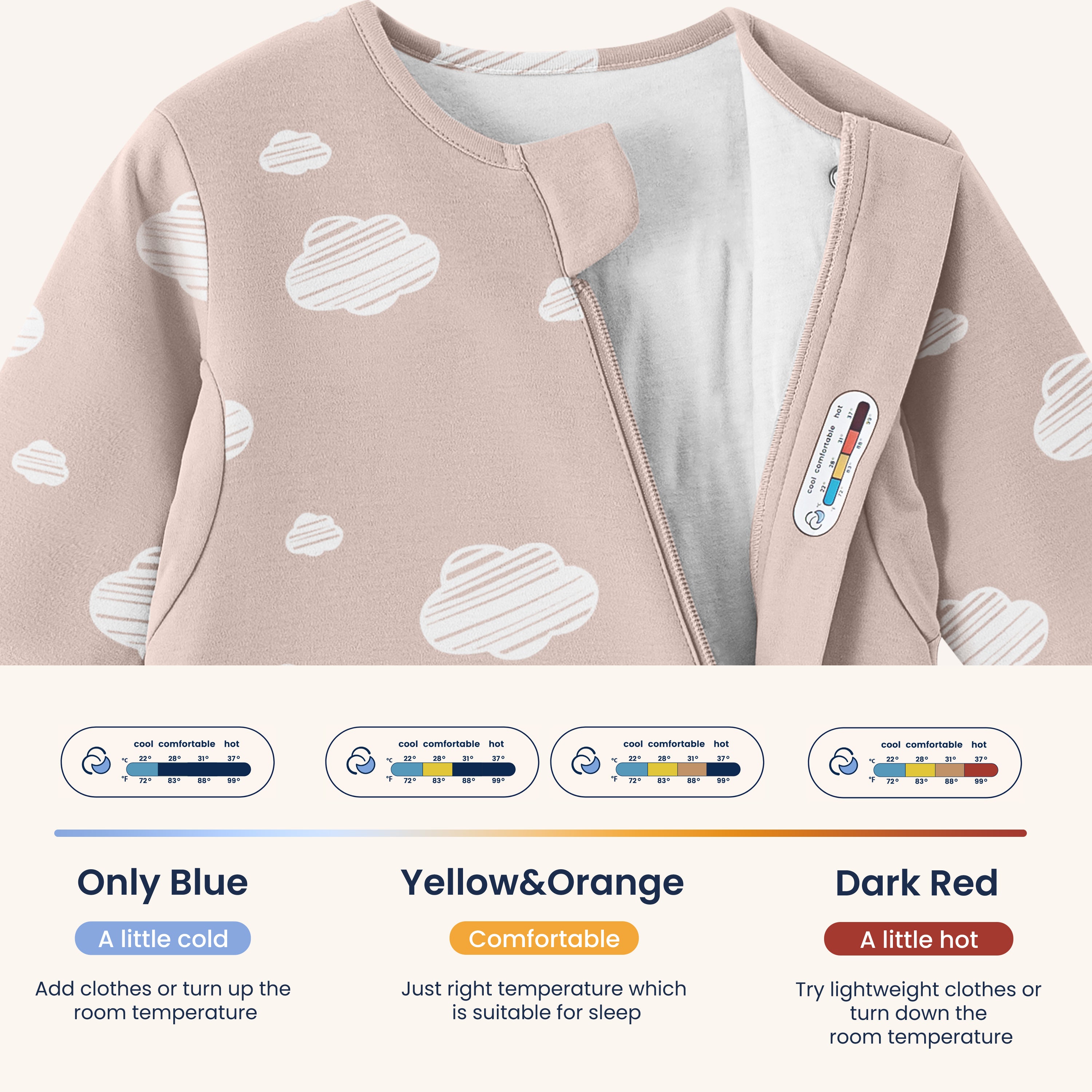 All Season Long Sleeve Sleep Sack 1.0 TOG - Organic Cotton & Camel Wool+ClimaCuddle™ Zipped Baby Romper Pink