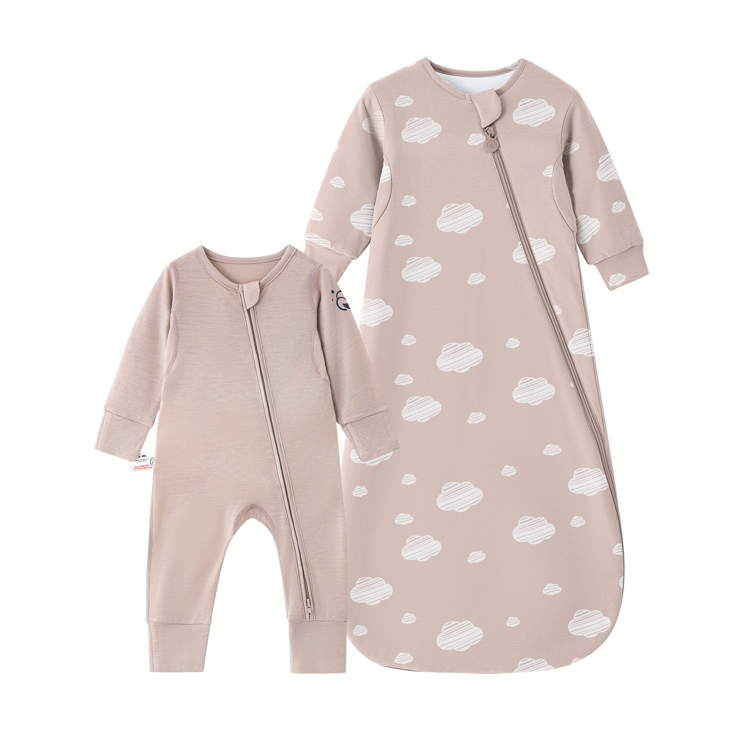 All Season Long Sleeve Sleep Sack 1.0 TOG - Organic Cotton & Camel Wool+ClimaCuddle™ Zipped Baby Romper Pink