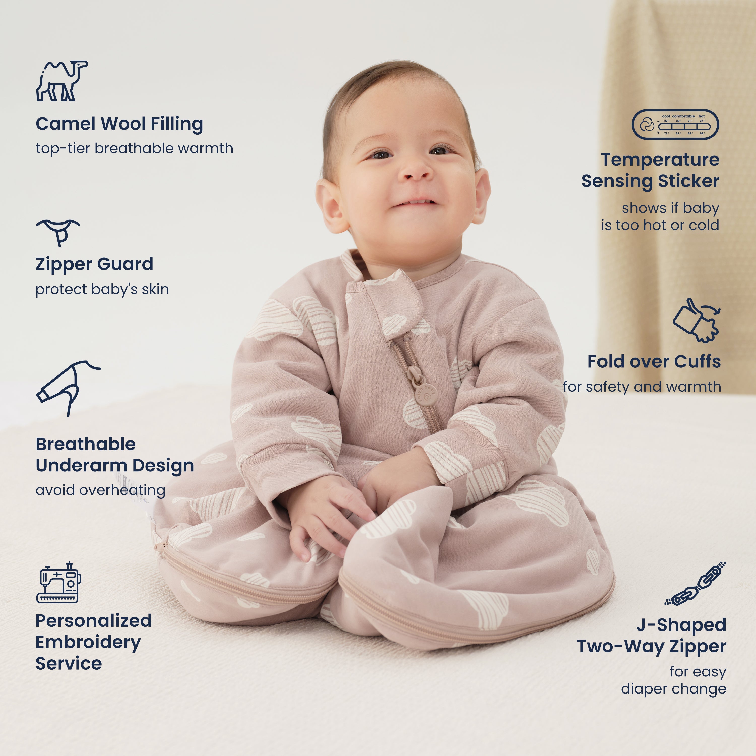 Warm Long Sleeve Sleep Sack 2.5 TOG - Organic Cotton & Camel Wool Bundle - Pink