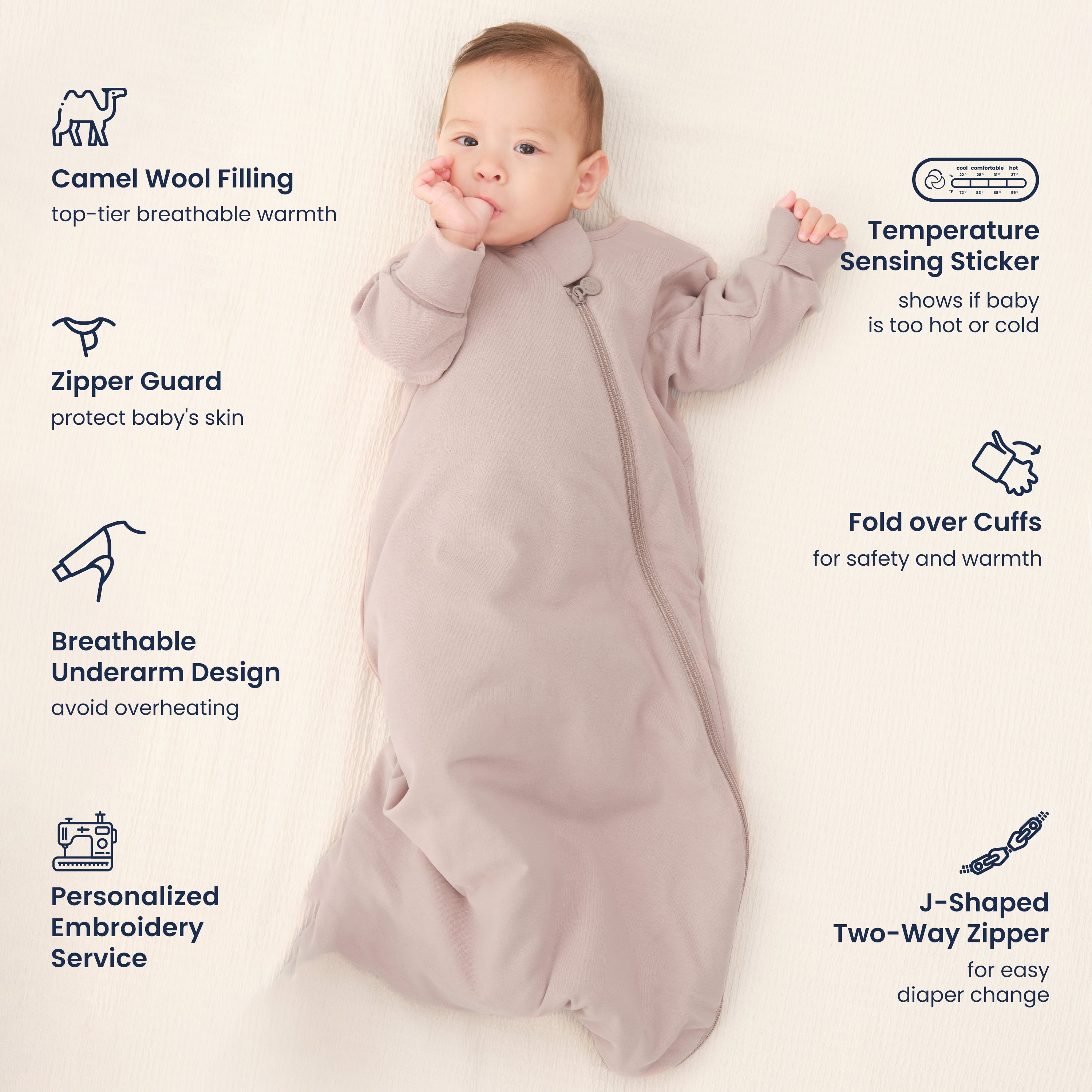 Warm Long Sleeve Sleep Sack 2.5 TOG - Organic Cotton & Camel Wool Bundle - Pink