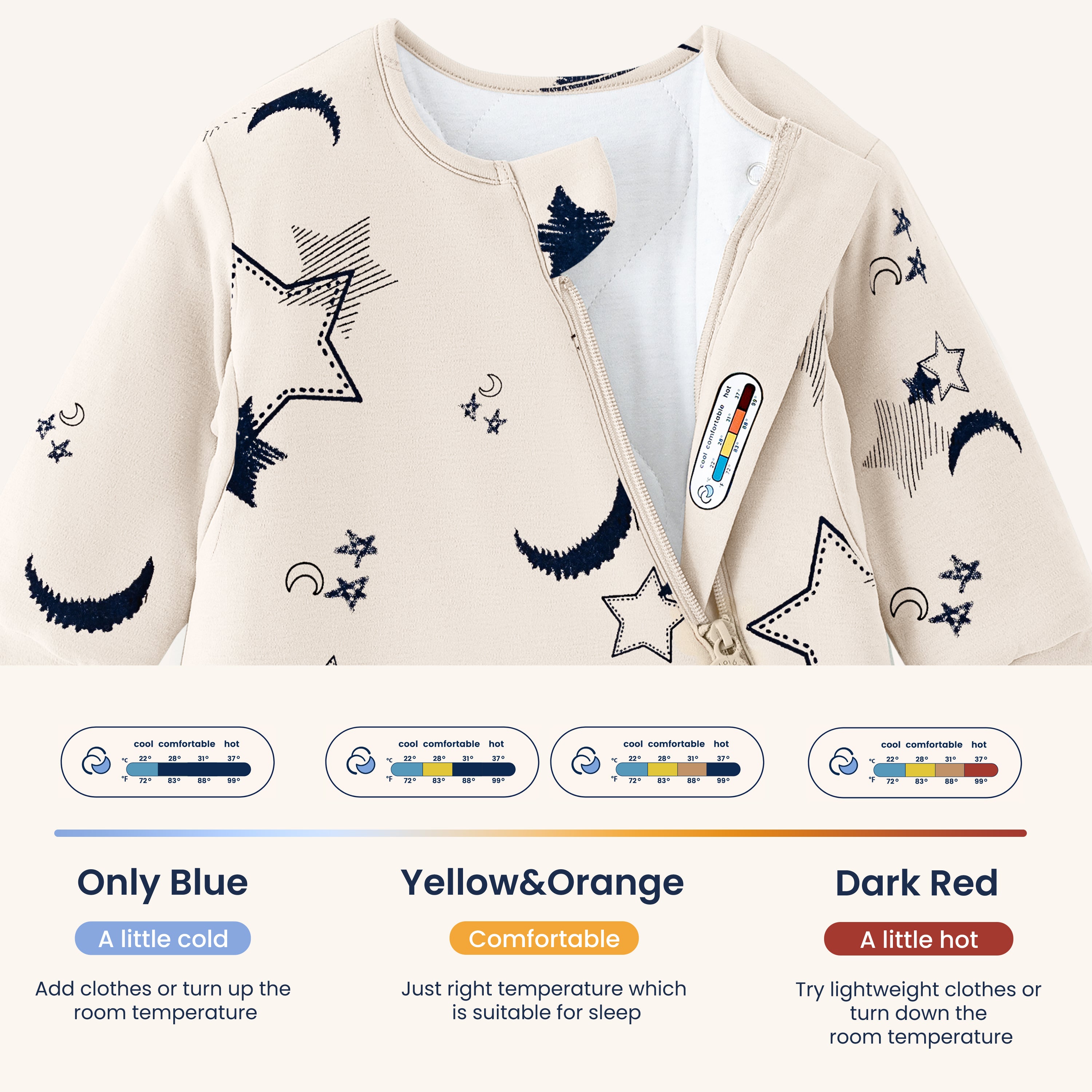 Winter Long Sleeve Sleep Sack 3.5 TOG - Organic Cotton & Camel Wool - Moonlit