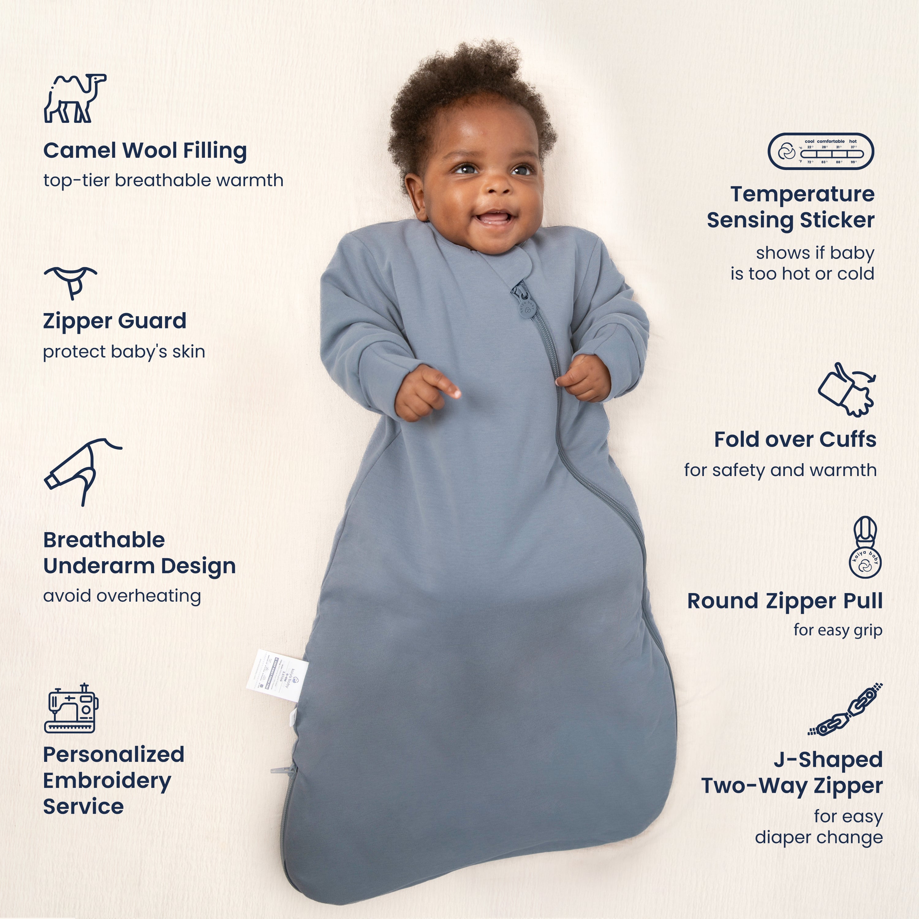 Winter Long Sleeve Sleep Sack 3.5 TOG- Organic Cotton & Camel Wool Bundle - Blue