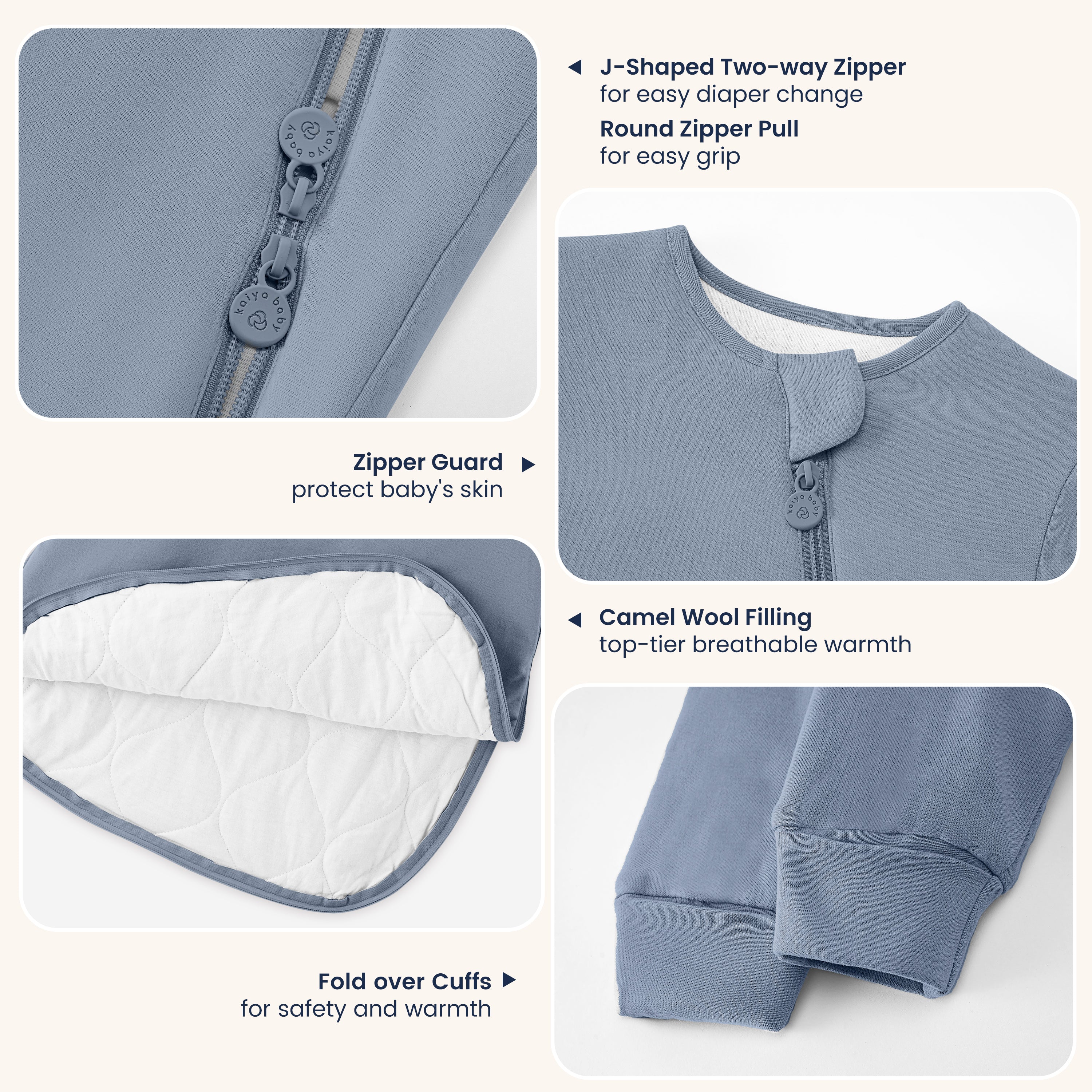 Winter Long Sleeve Sleep Sack 3.5 TOG- Organic Cotton & Camel Wool Bundle - Blue