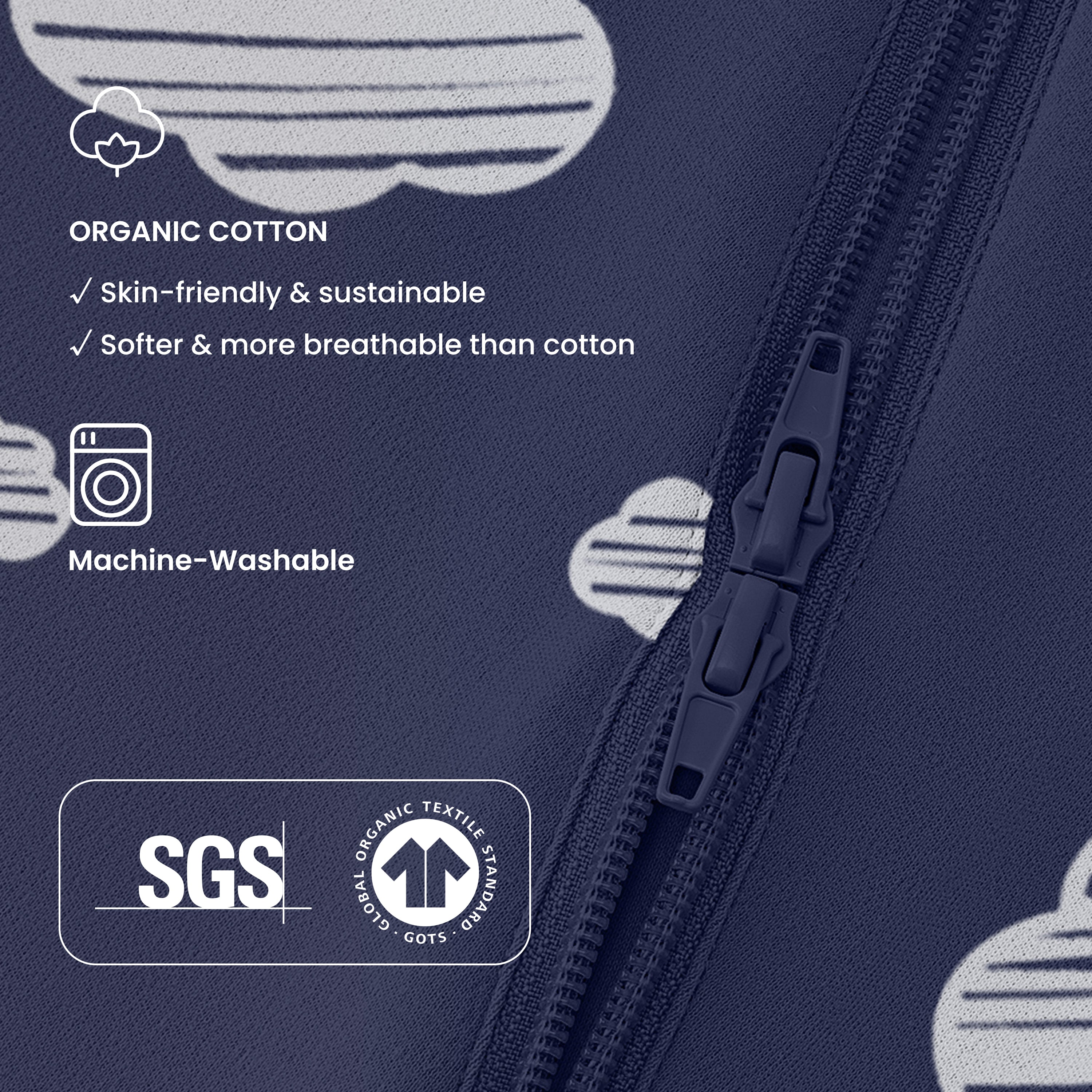 Sleeveless Sleep Sack 0.5 TOG - Organic Cotton - Navy Sky