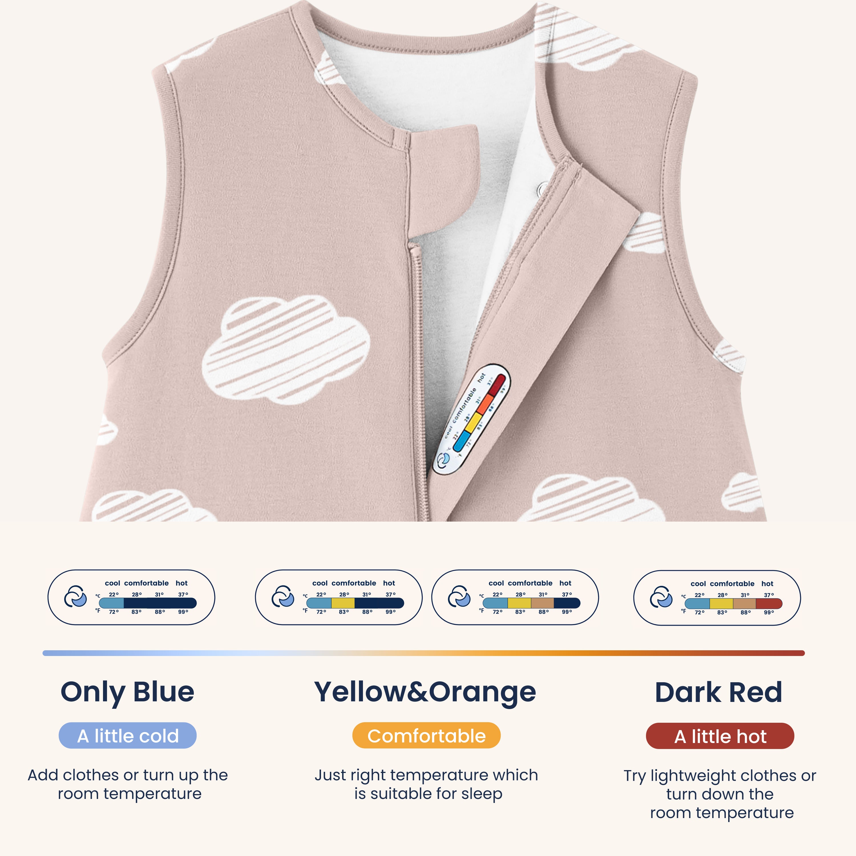 All Season Sleeveless Sleep Sack Walker 1.0 TOG - Organic Cotton & Camel Wool - Pink Sky