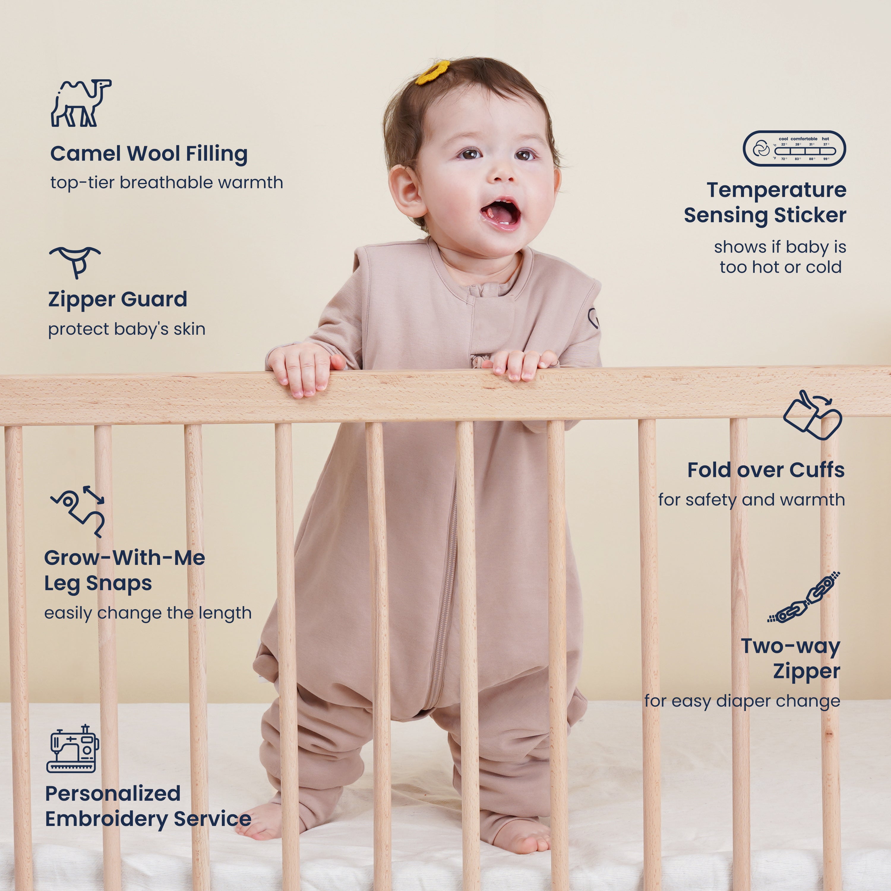 All Season Sleeveless Sleep Sack Walker 1.0 TOG - Organic Cotton & Camel Wool - Dusty Pink