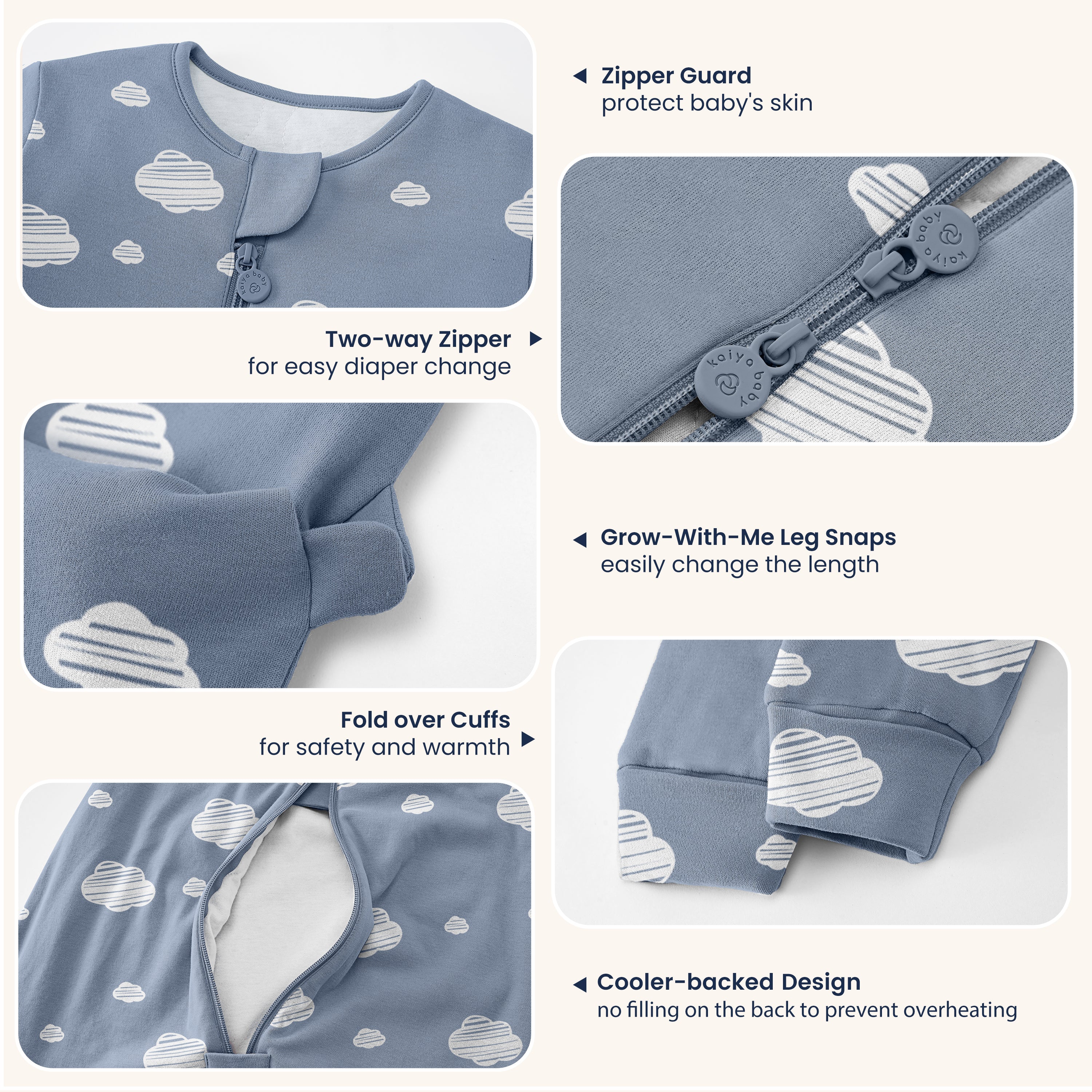 All Season Long Sleeve Sleep Sack Walker 1.0 TOG - Organic Cotton & Camel Wool Bundle- Blue Sky