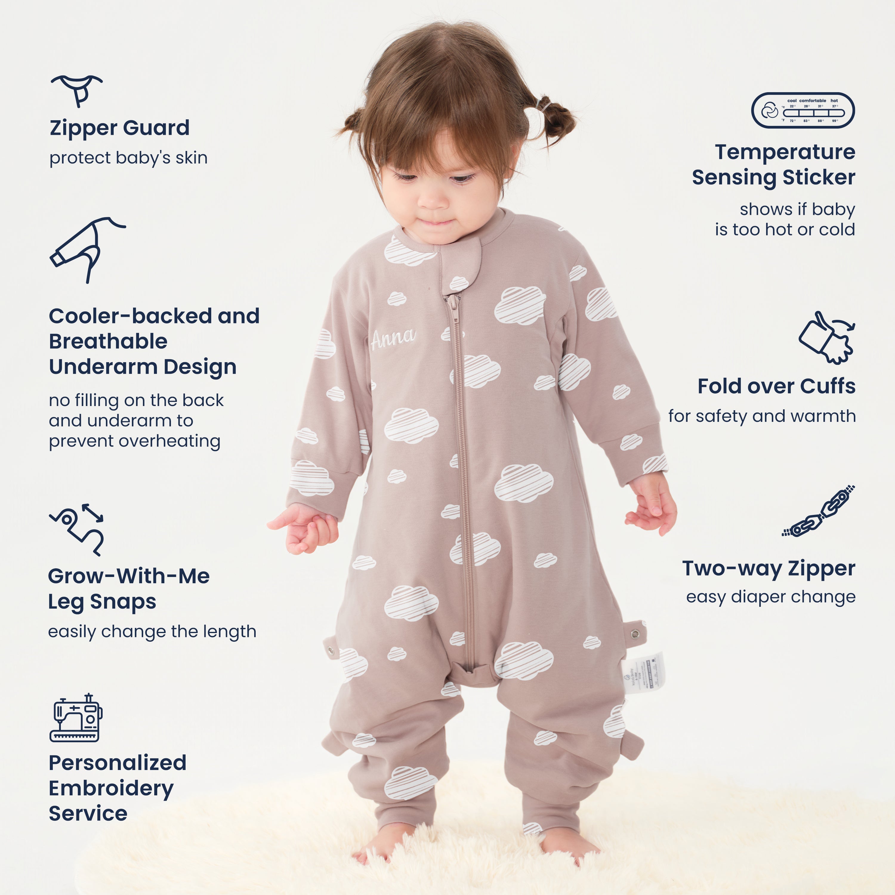 All Season Long Sleeve Sleep Sack Walker 1.0 TOG - Organic Cotton & Camel Wool - Pink Sky