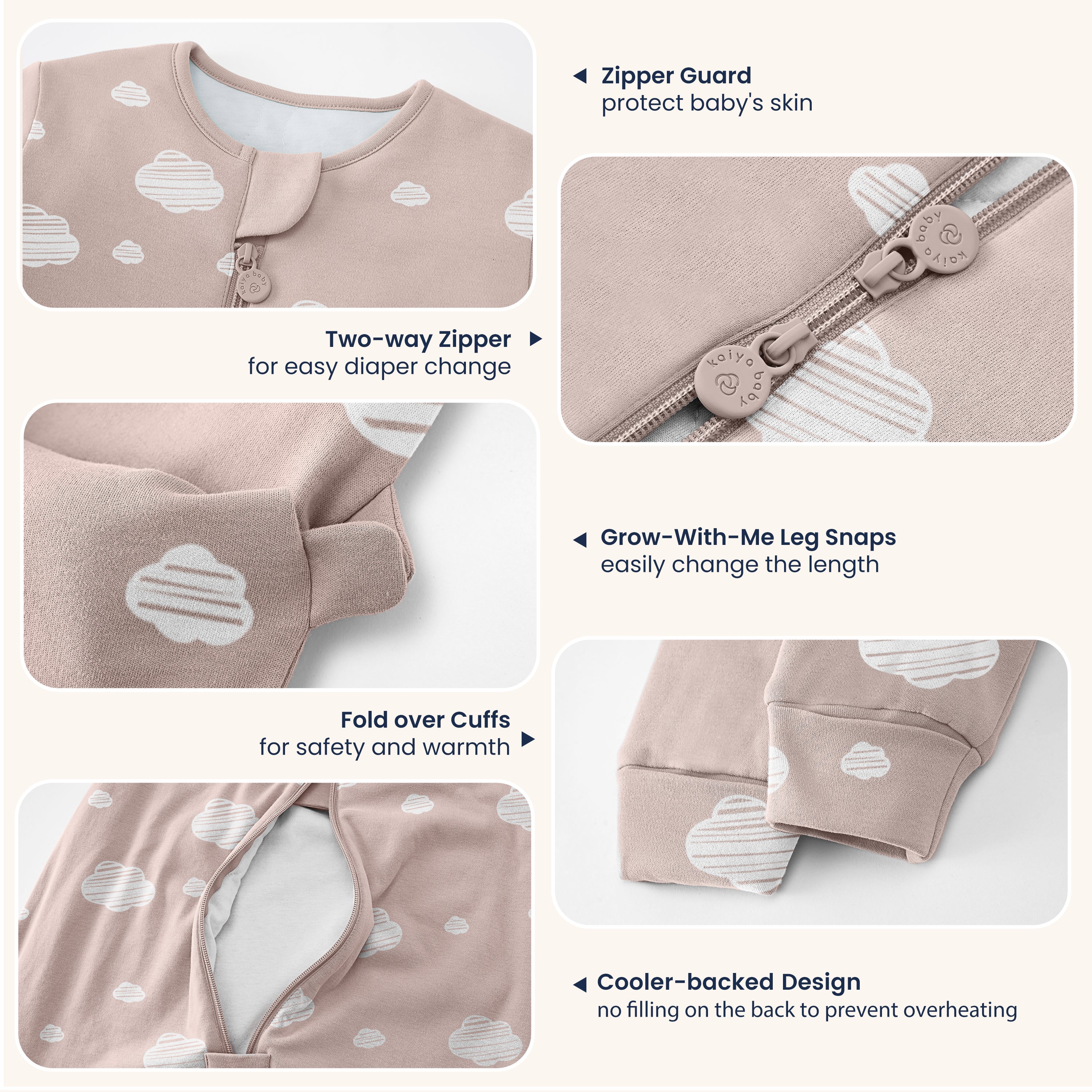 All Season Long Sleeve Sleep Sack Walker 1.0 TOG - Organic Cotton & Camel Wool - Pink Sky