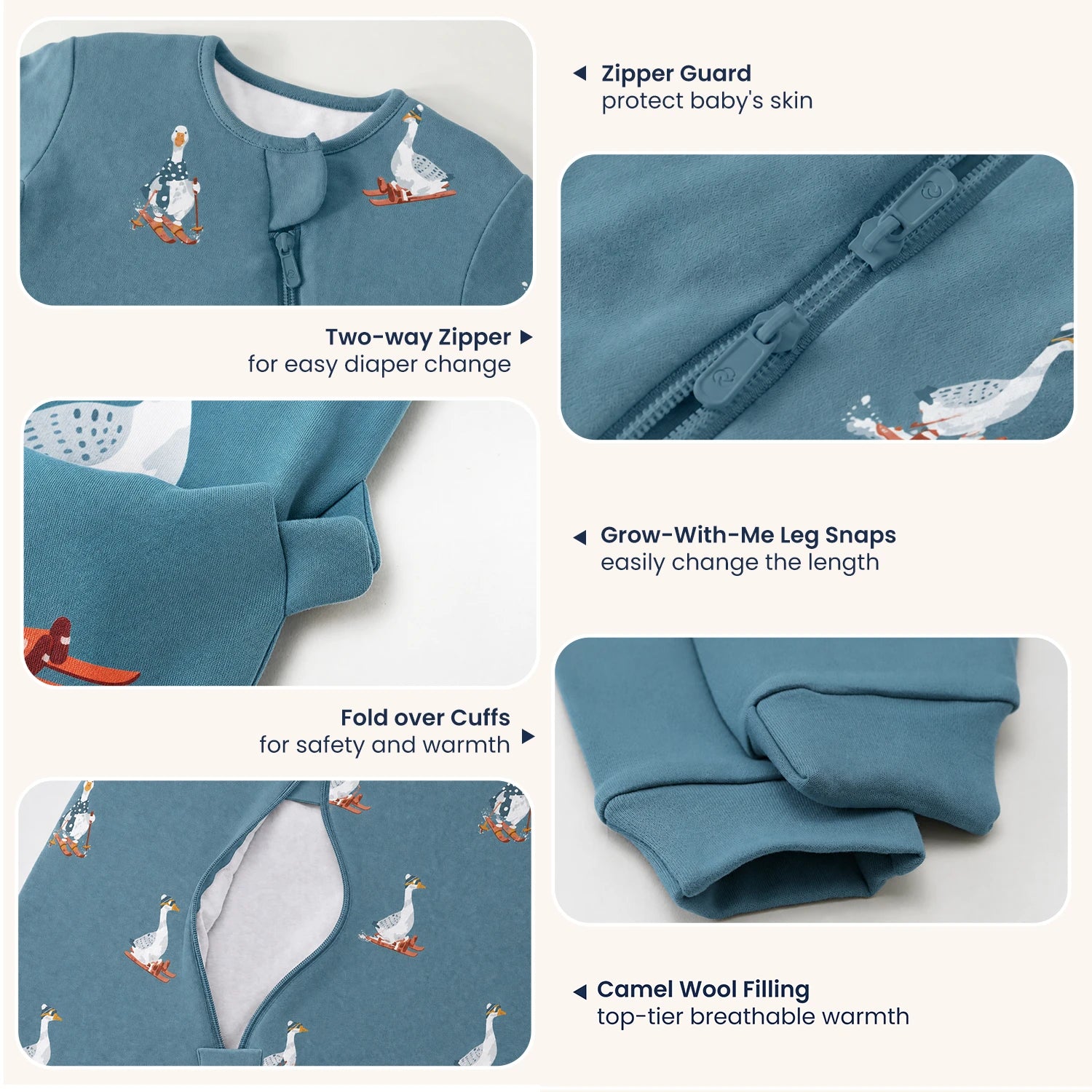 Organic Cotton & Camel Wool Long Sleeve Sleeping Bag With Legs 1.0 TOG - Constellation