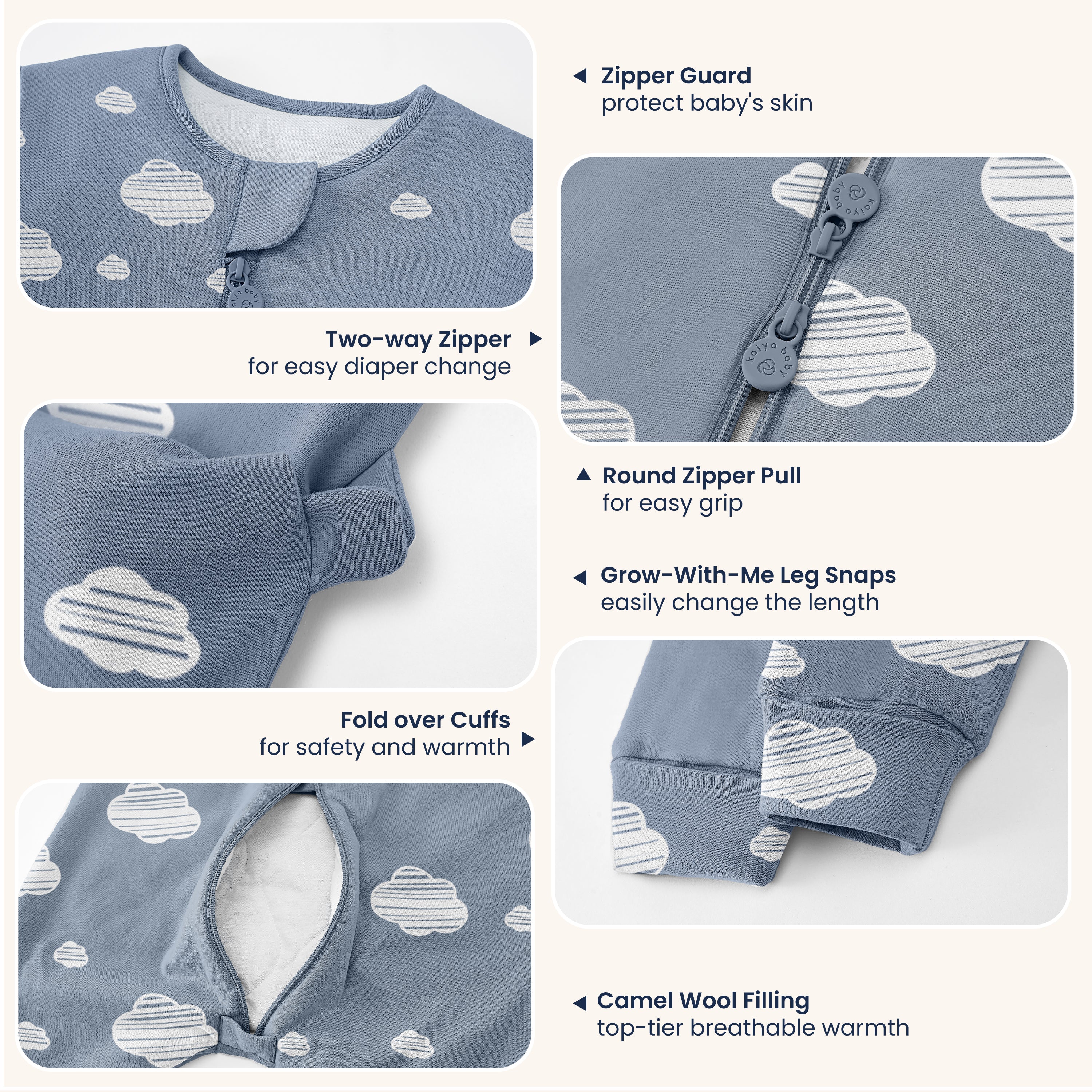 Warm Long Sleeve Sleep Sack Walker 2.5 TOG - Organic Cotton & Camel Wool Bundle- Blue