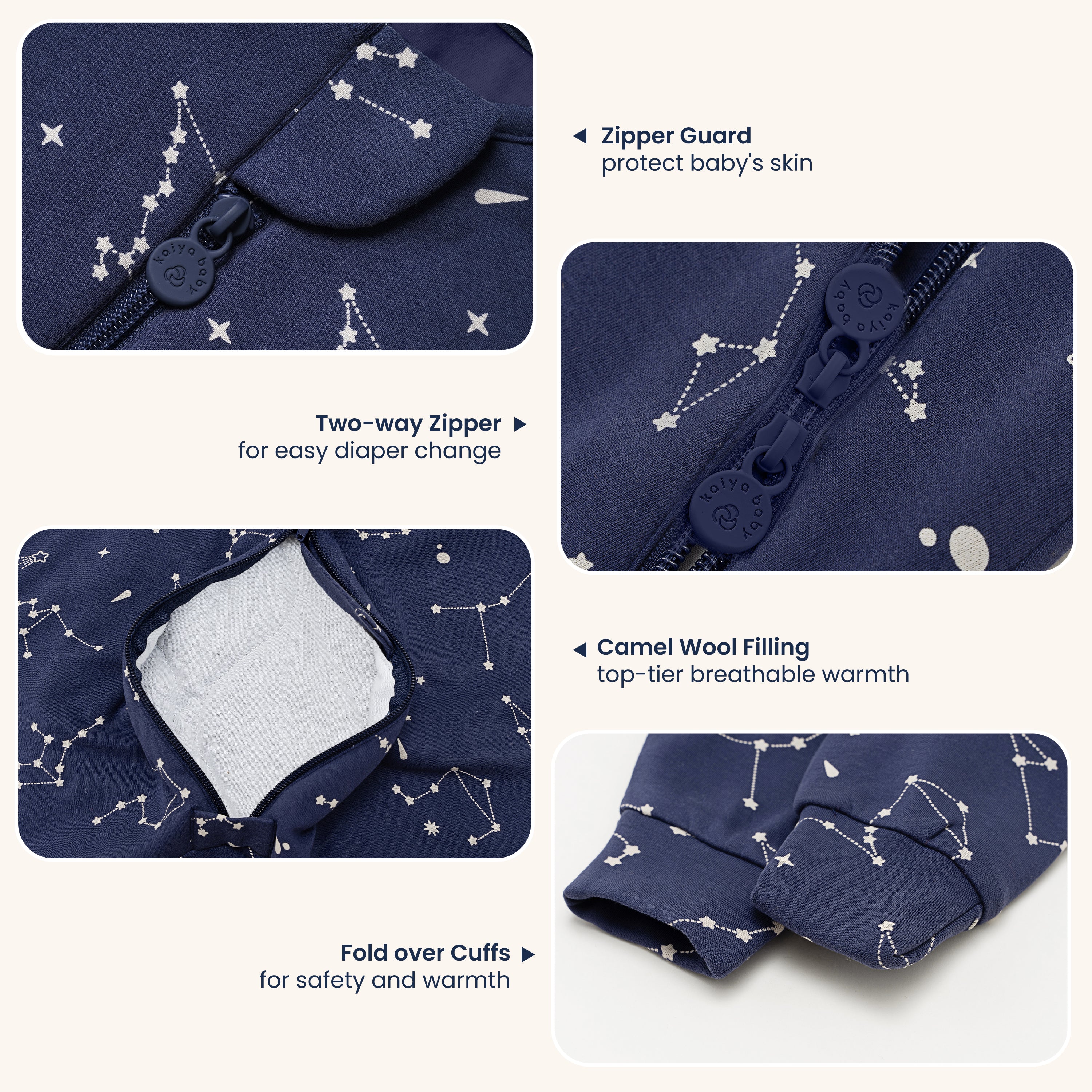 Winter Long Sleeve Sleep Sack Walker 3.5 TOG - Organic Cotton & Camel Wool - Constellation