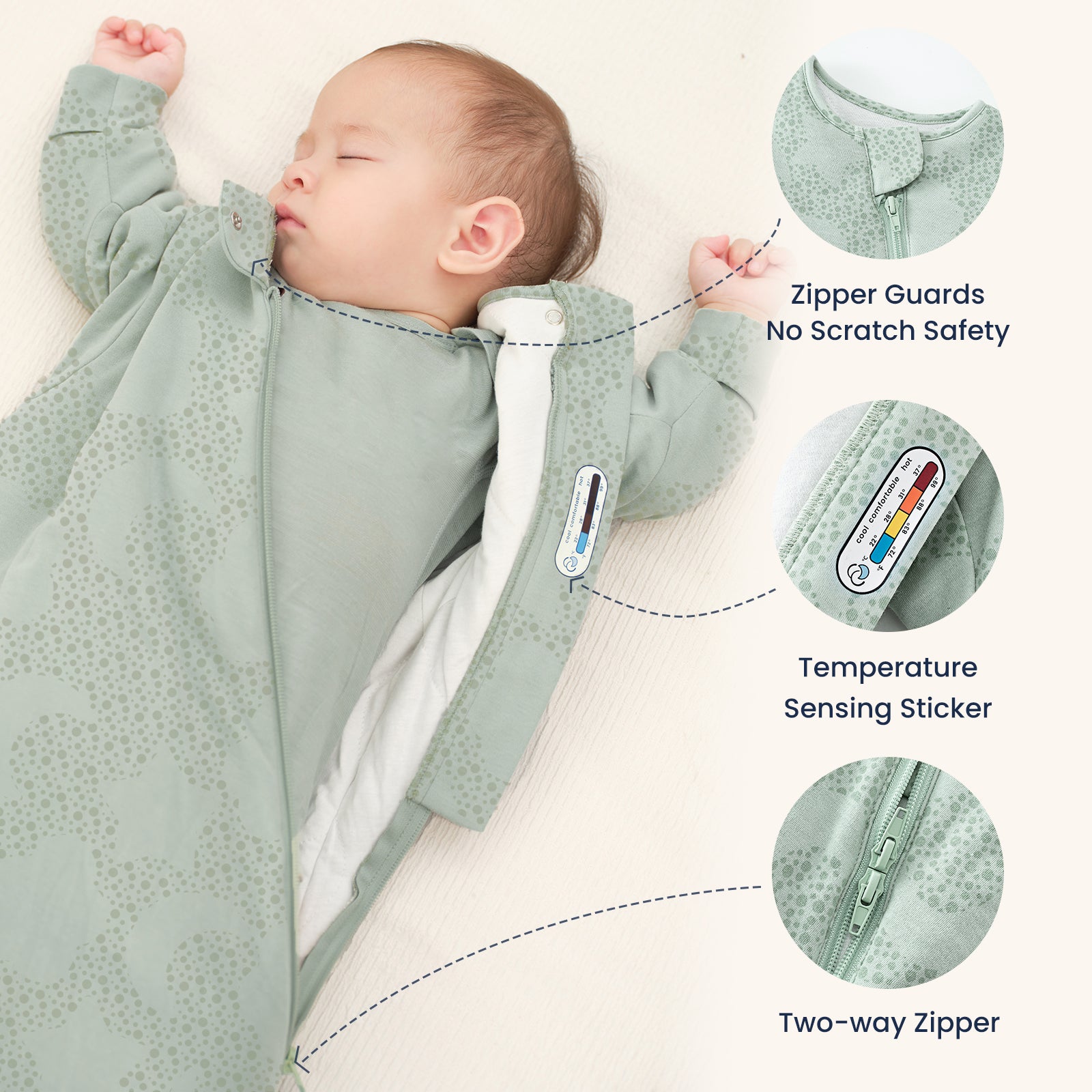 Winter Long Sleeve Sleep Sack 3.5 TOG - Organic Cotton & Camel Wool - Mint Sky