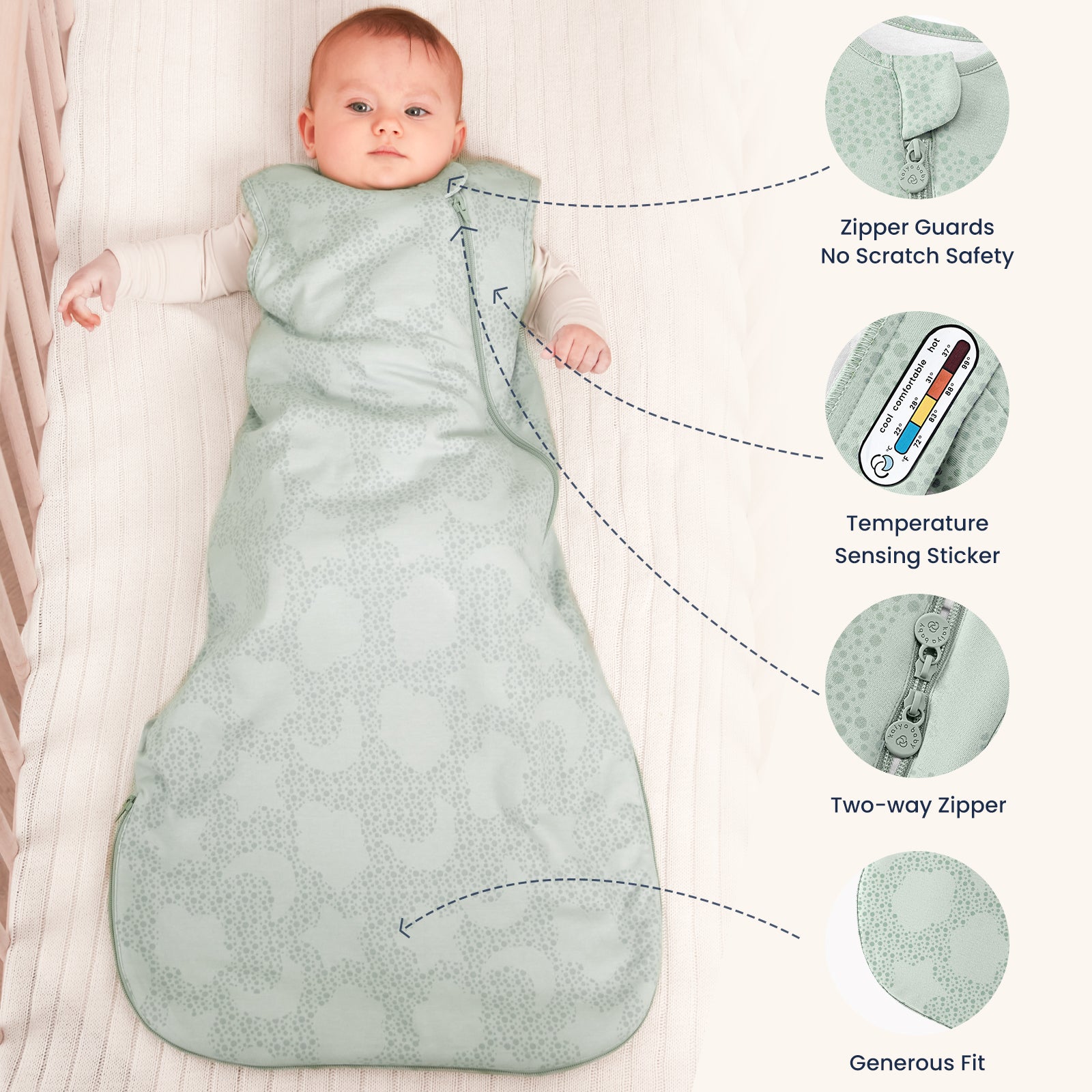 All Season Sleeveless Sleep Sack 1.0 TOG - Organic Cotton & Camel Wool - Mint Sky