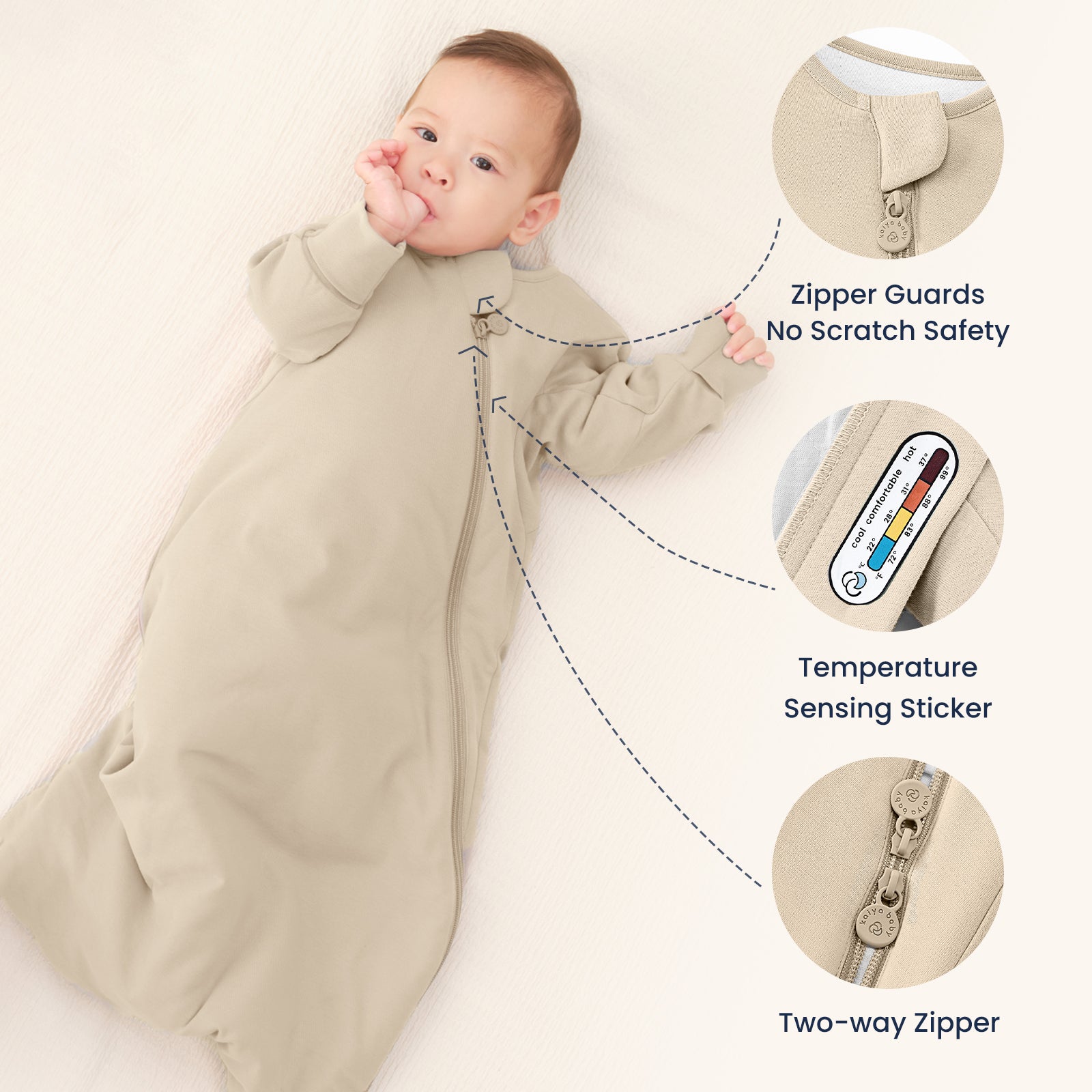Winter Long Sleeve Sleep Sack 3.5 TOG - Organic Cotton & Camel Wool - Beige