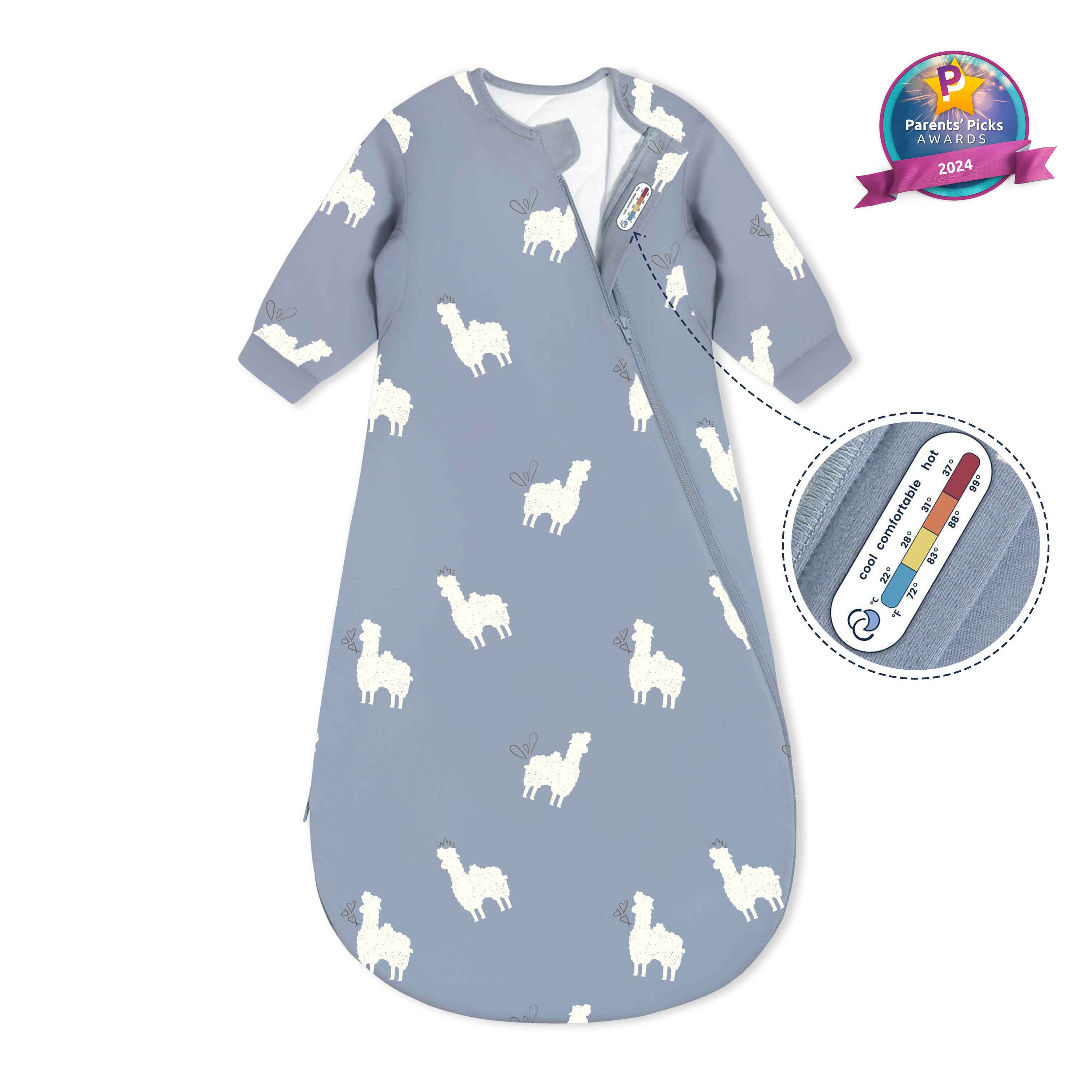 All Season Long Sleeve Sleep Sack 1.0 TOG - Organic Cotton & Camel Wool - Camel Blue