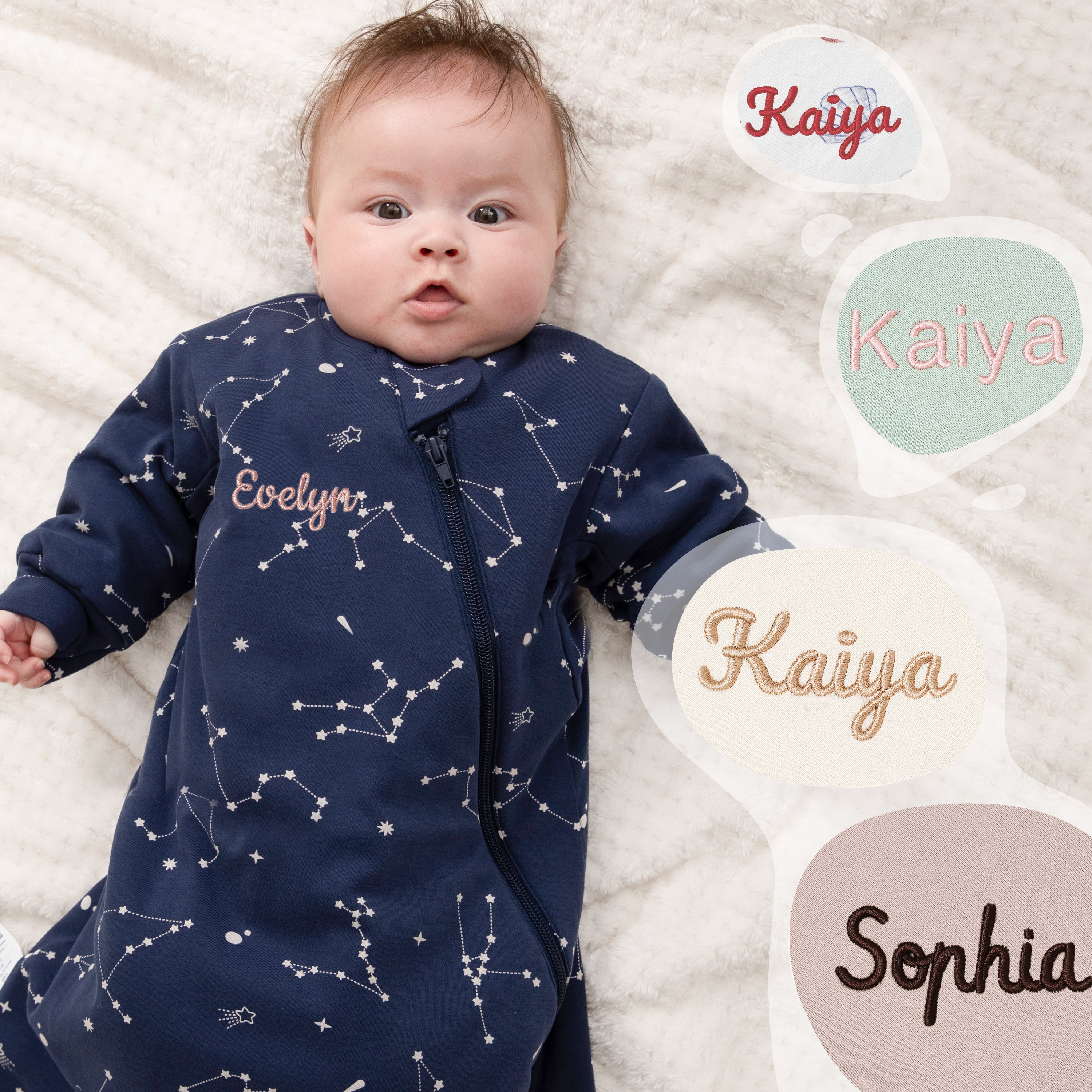 All Season Long Sleeve Sleep Sack 1.0 TOG - Organic Cotton & Camel Wool - Constellation-7