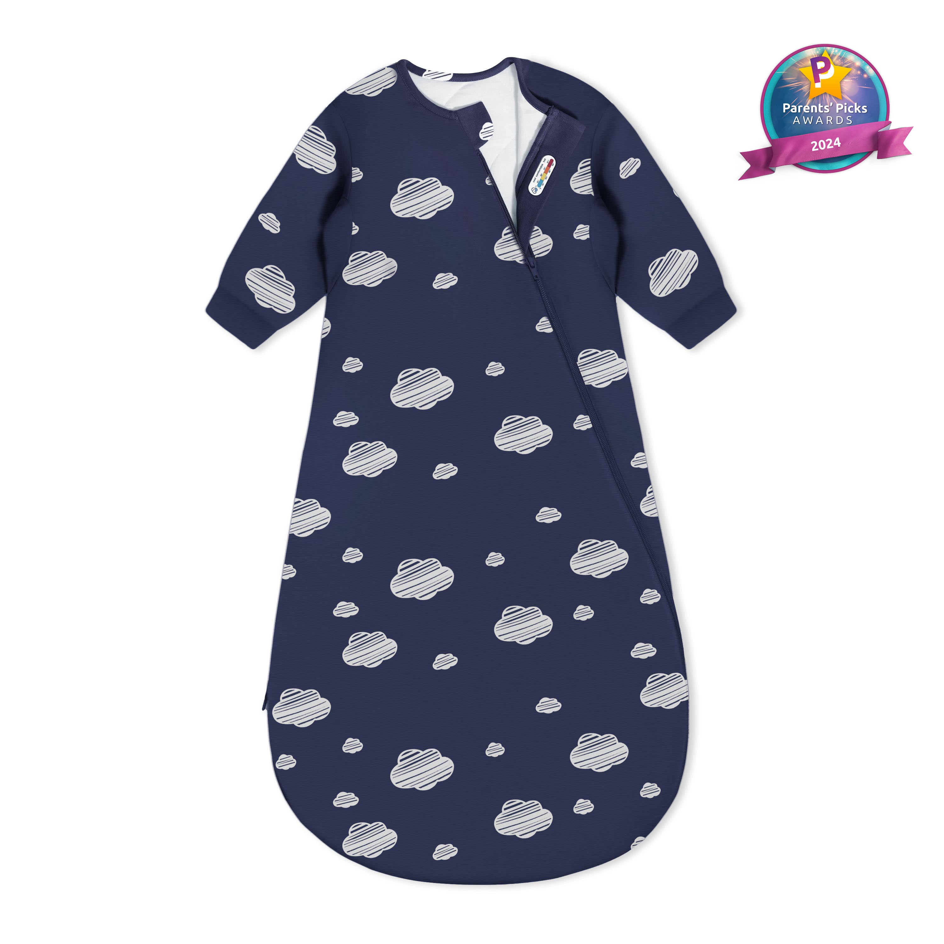 All Season Long Sleeve Sleep Sack 1.0 TOG - Organic Cotton & Camel Wool - Navy Sky