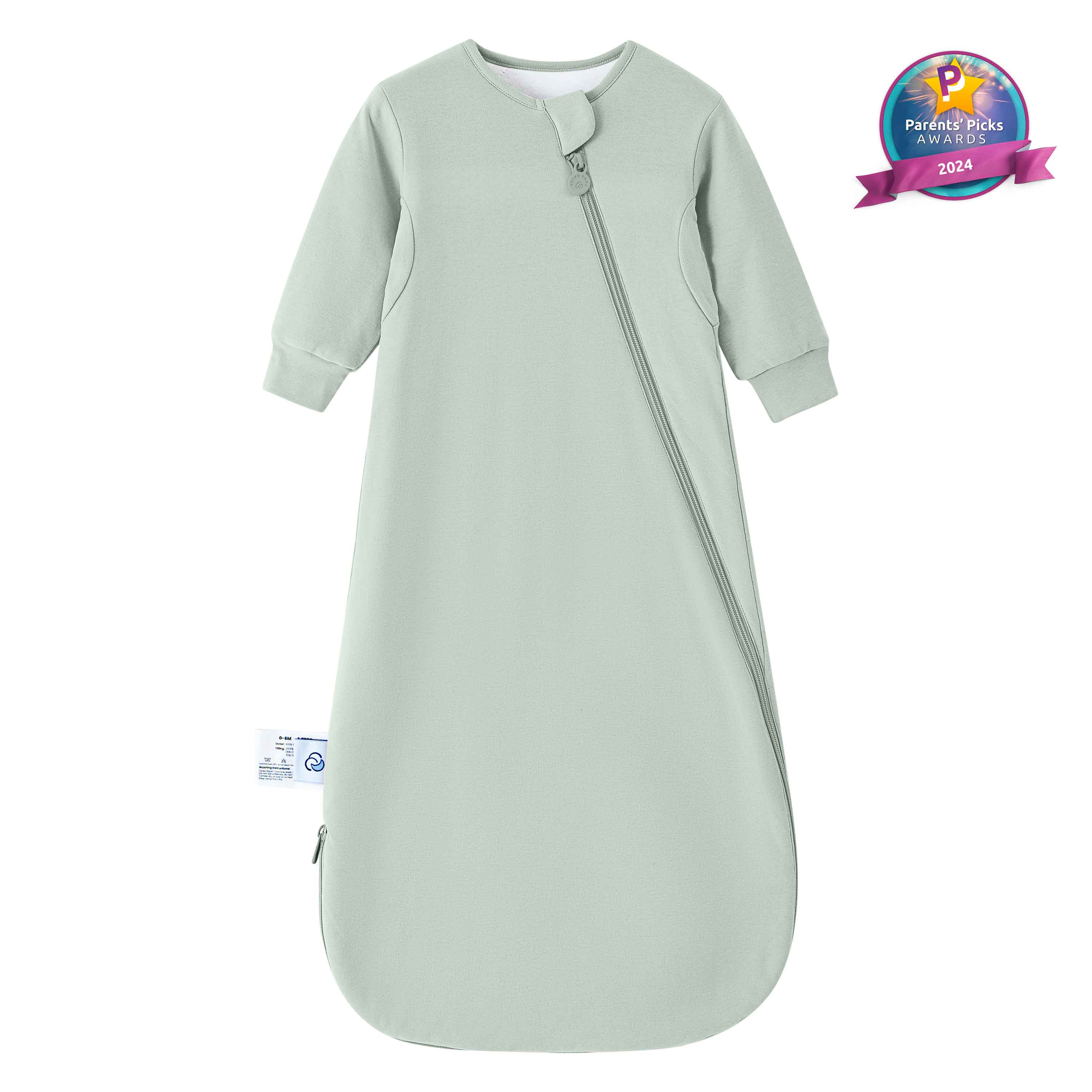 All Season Long Sleeve Sleep Sack 1.0 TOG - Organic Cotton & Camel Wool - Pea Green