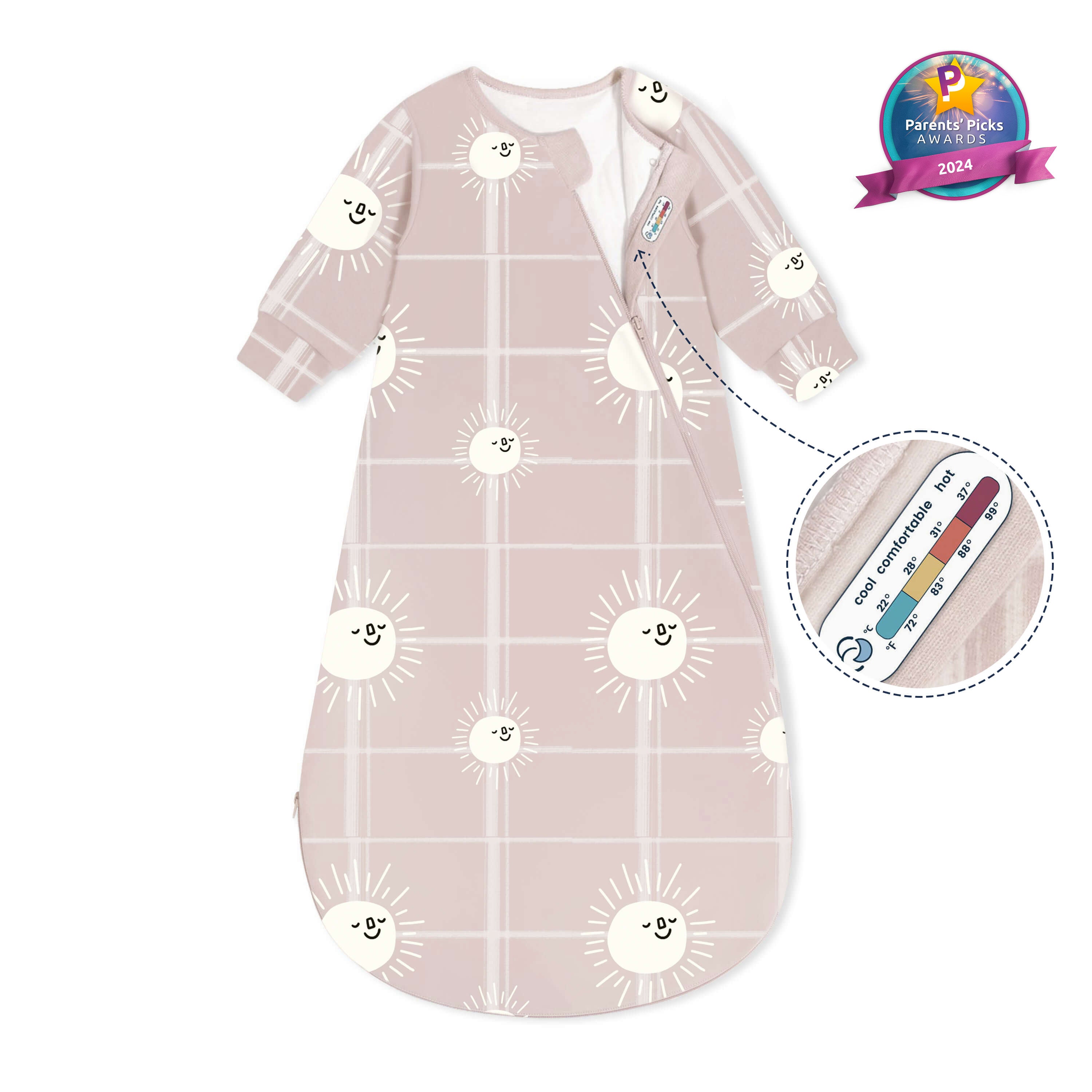 All Season Long Sleeve Sleep Sack 1.0 TOG - Organic Cotton & Camel Wool - Sunshine Tartan