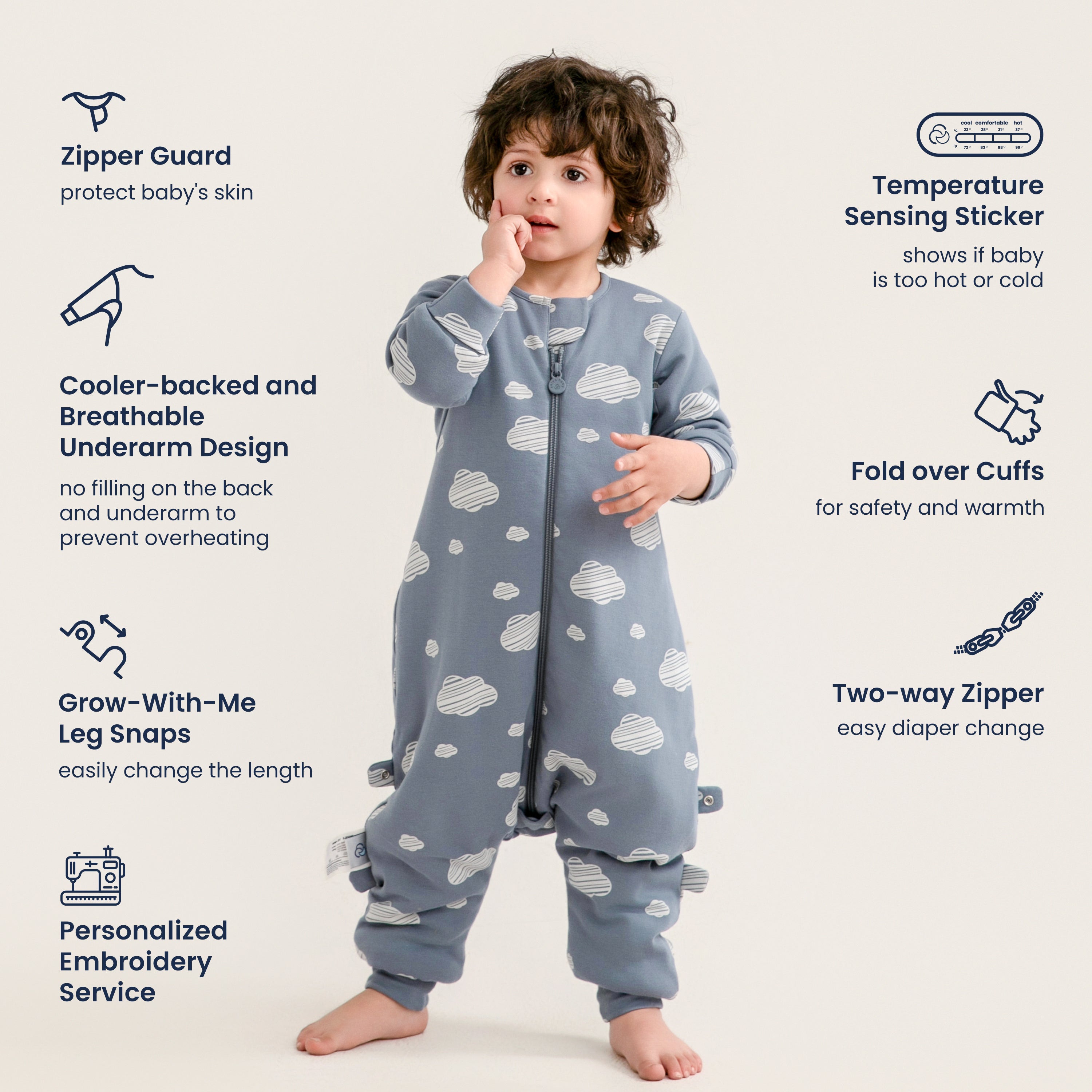 All Season Long Sleeve Sleep Sack Walker 1.0 TOG - Organic Cotton & Camel Wool - Blue Sky