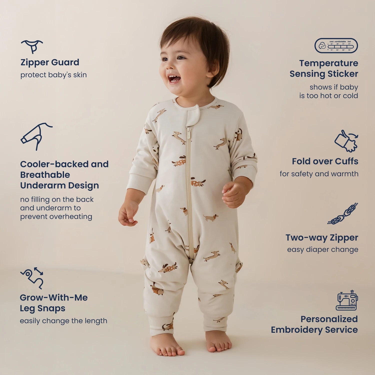 All Season Long Sleeve Sleep Sack Walker 1.0 TOG - Organic Cotton & Camel Wool - design