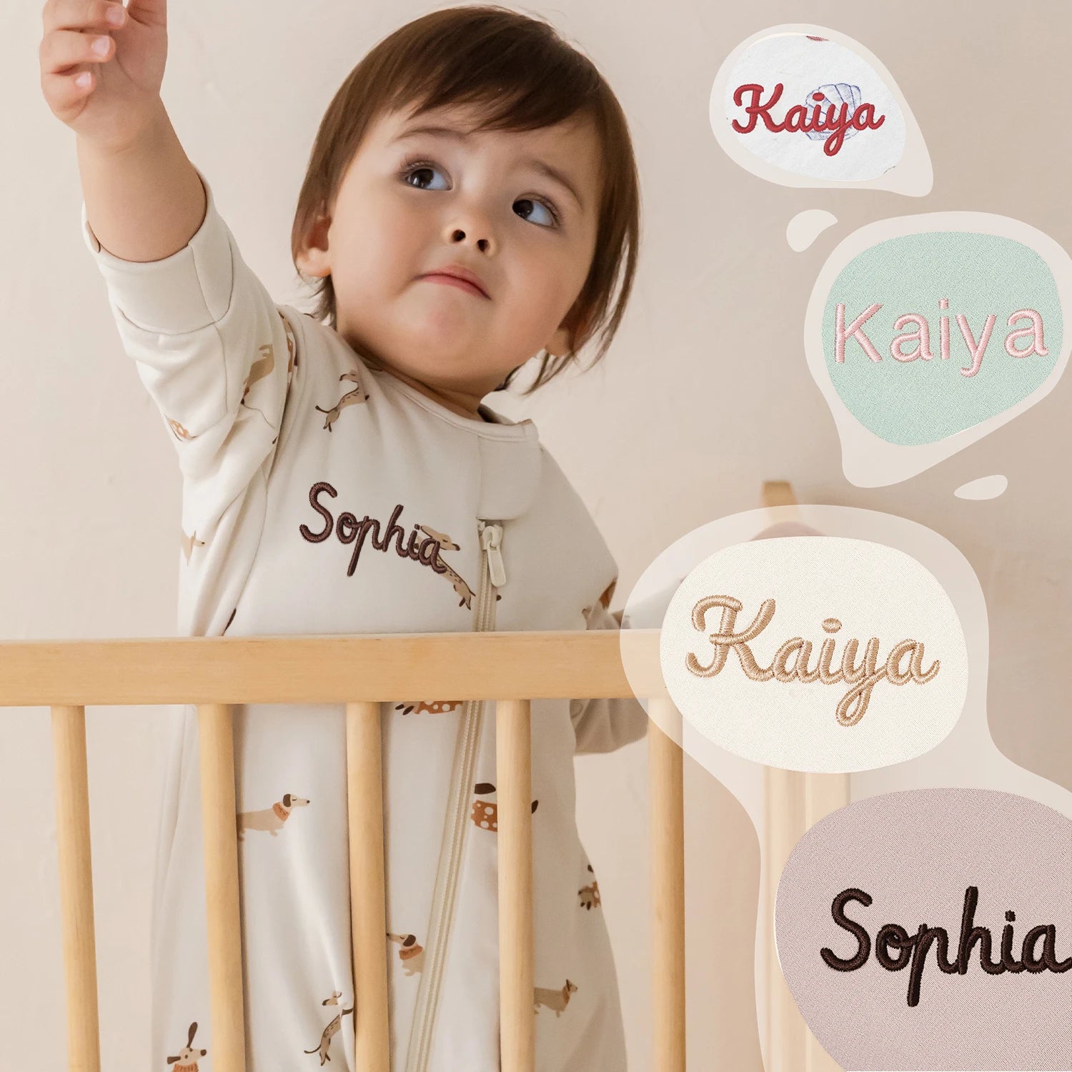 All Season Long Sleeve Sleep Sack Walker 1.0 TOG - Organic Cotton & Camel Wool - embroidery