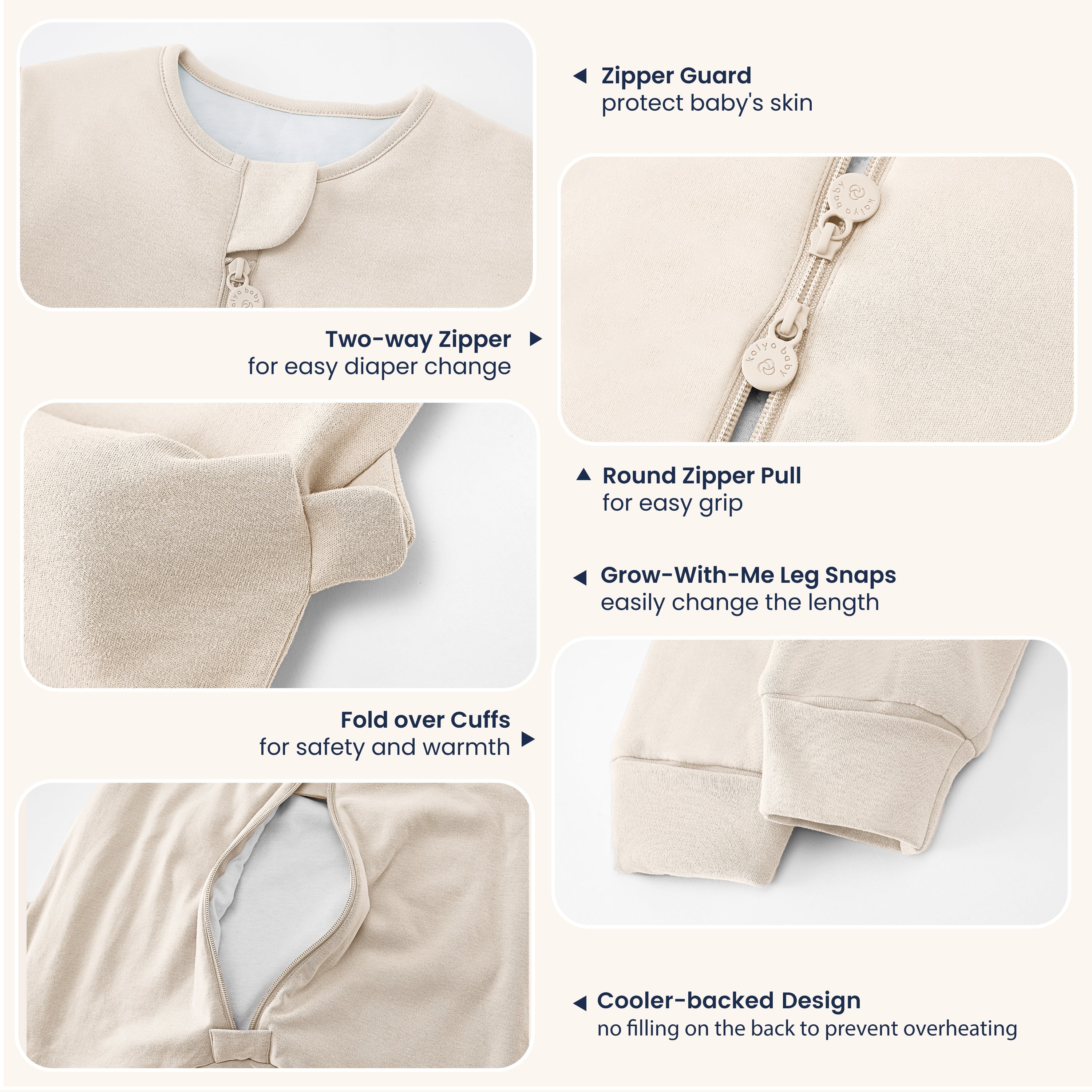 All Season Long Sleeve Sleep Sack Walker 1.0 TOG - Organic Cotton & Camel Wool Bundle- Green&Cream