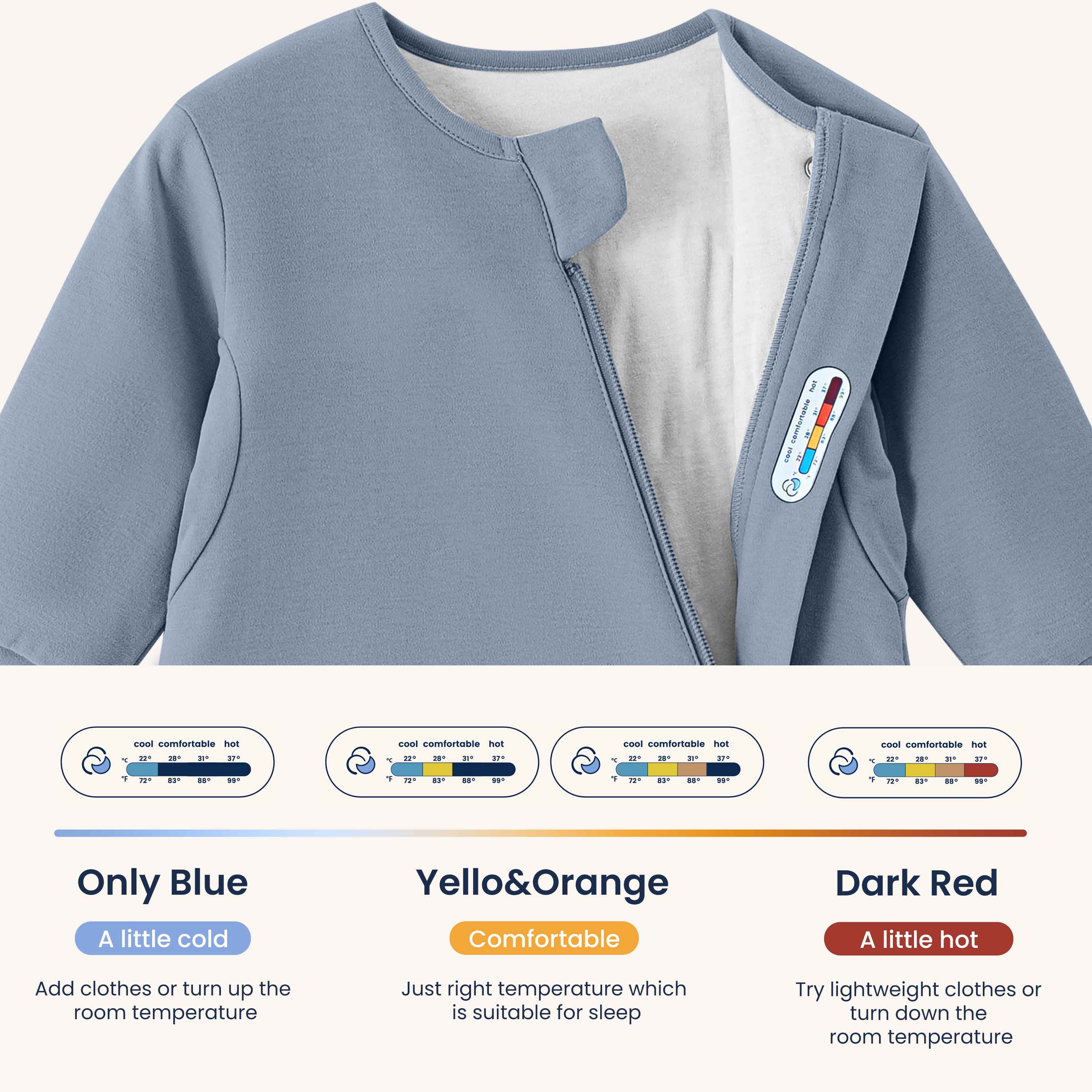 All Season Sleep Suit Sack 3-in-1 1.0 TOG - Organic Cotton & Camel Wool - Misty Blue