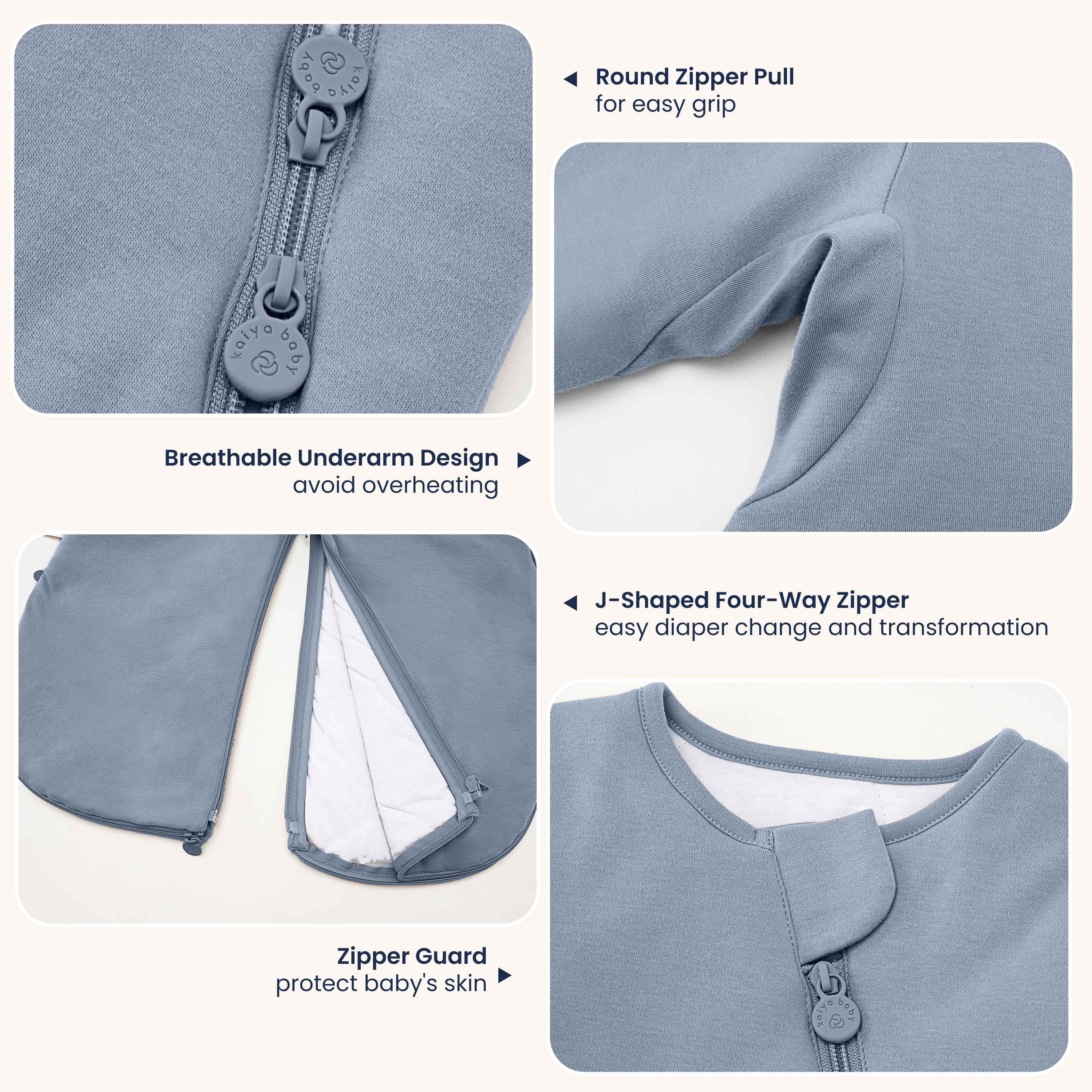 All Season Sleep Suit Sack 3-in-1 1.0 TOG - Organic Cotton & Camel Wool - Misty Blue