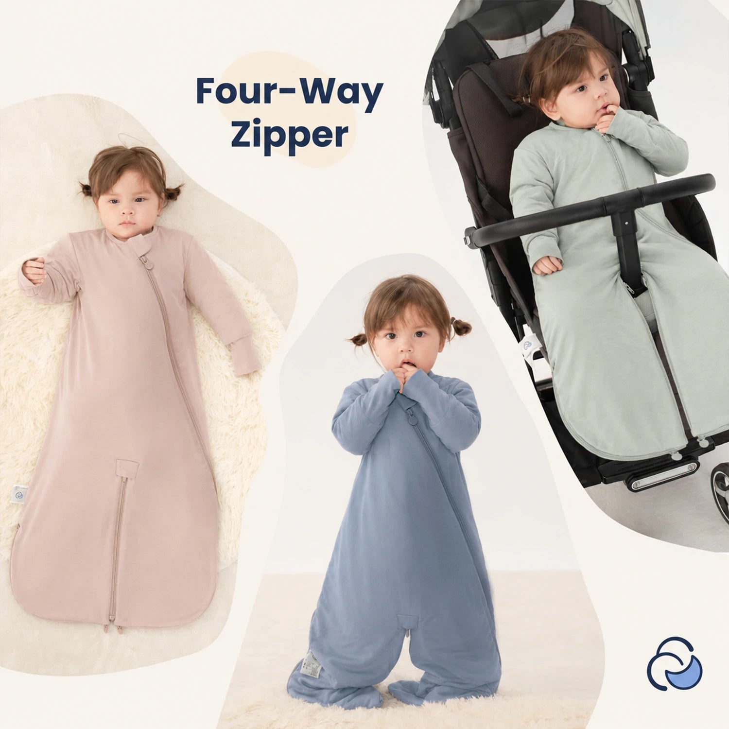 Sleep Suit Sack 3-in-1 1.0 TOG - Organic Cotton & Camel Wool - Misty Blue