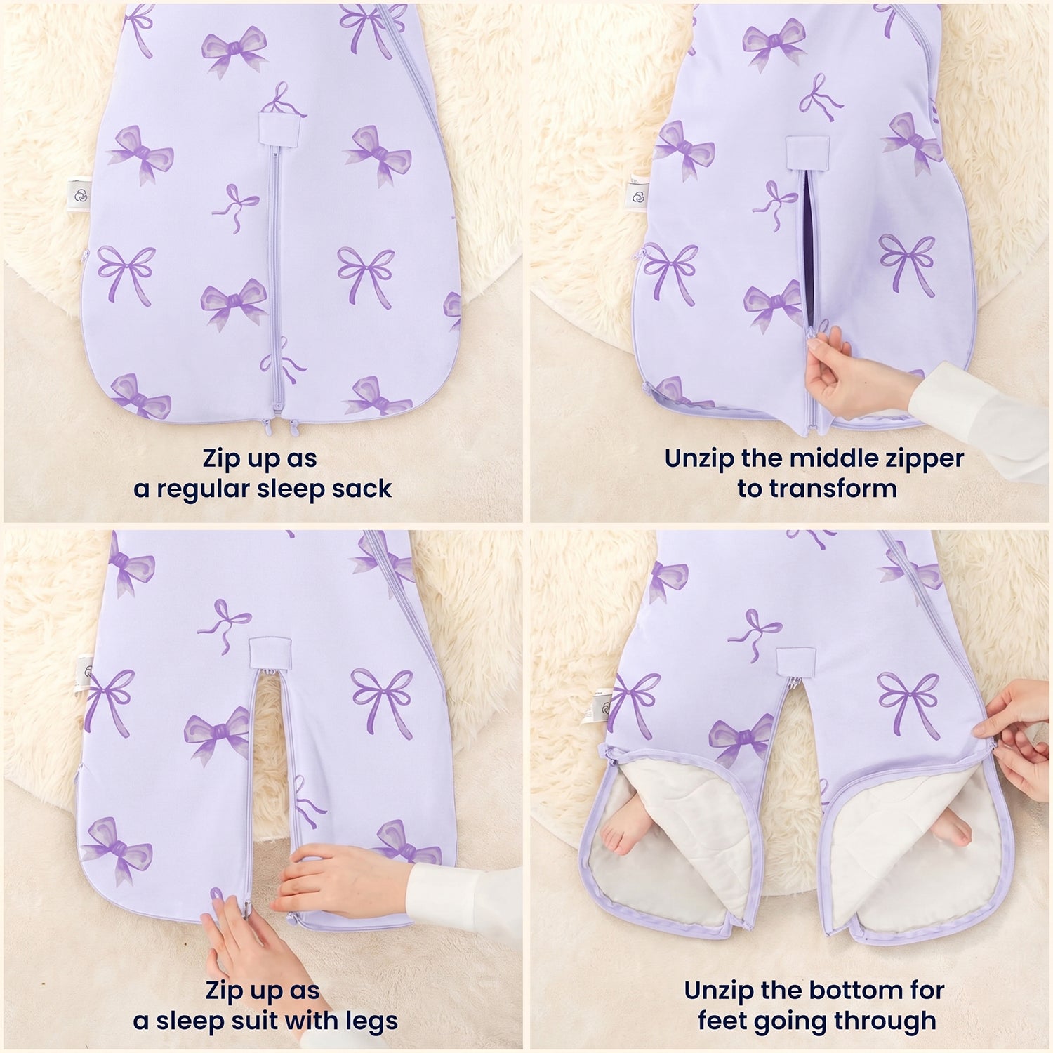 All Season Sleep Suit Sack 3-in-1 1.0 TOG - Organic Cotton & Camel Wool - design