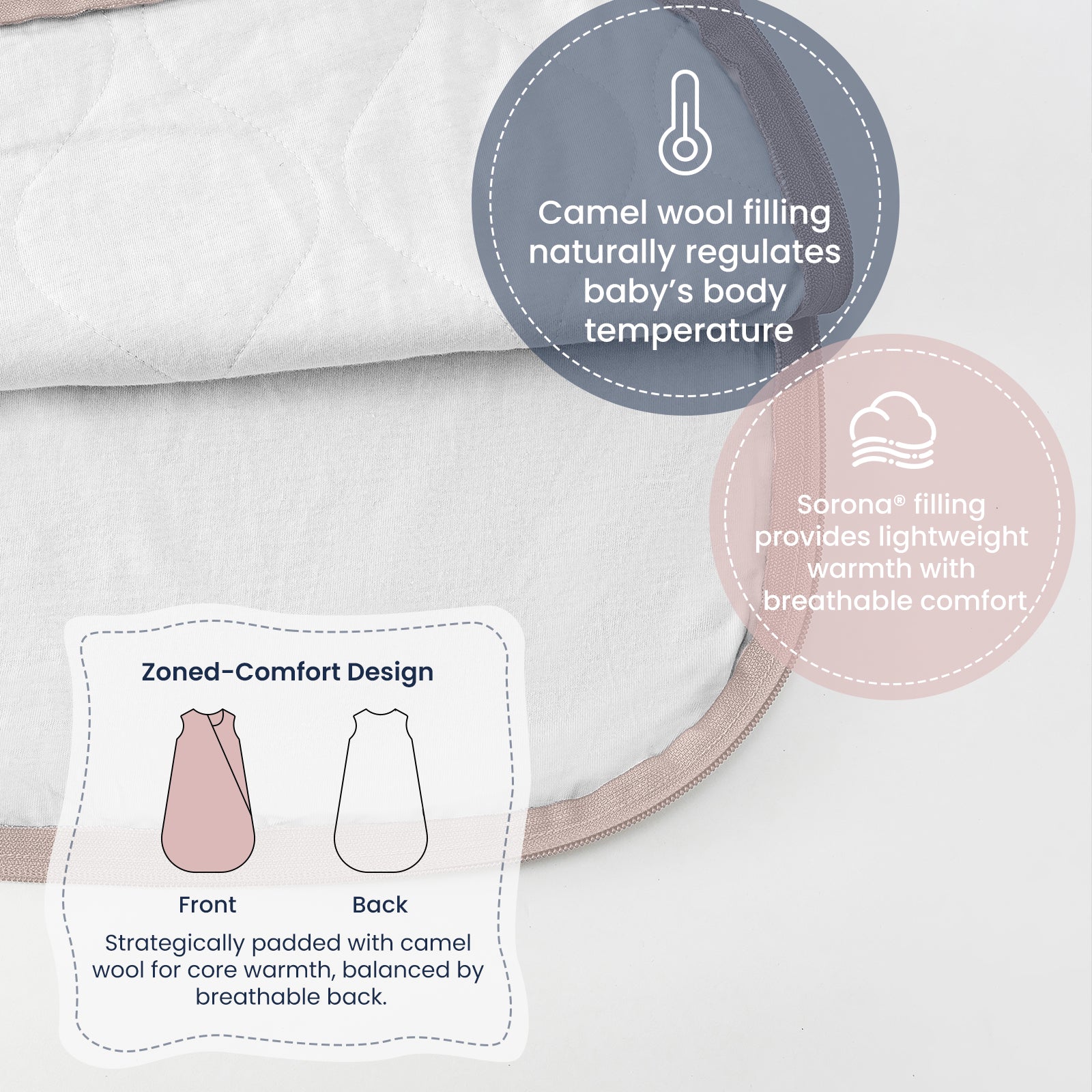 All Season Sleeveless Sleep Sack 1.0 TOG - Organic Cotton & Camel Wool - Dusty Pink