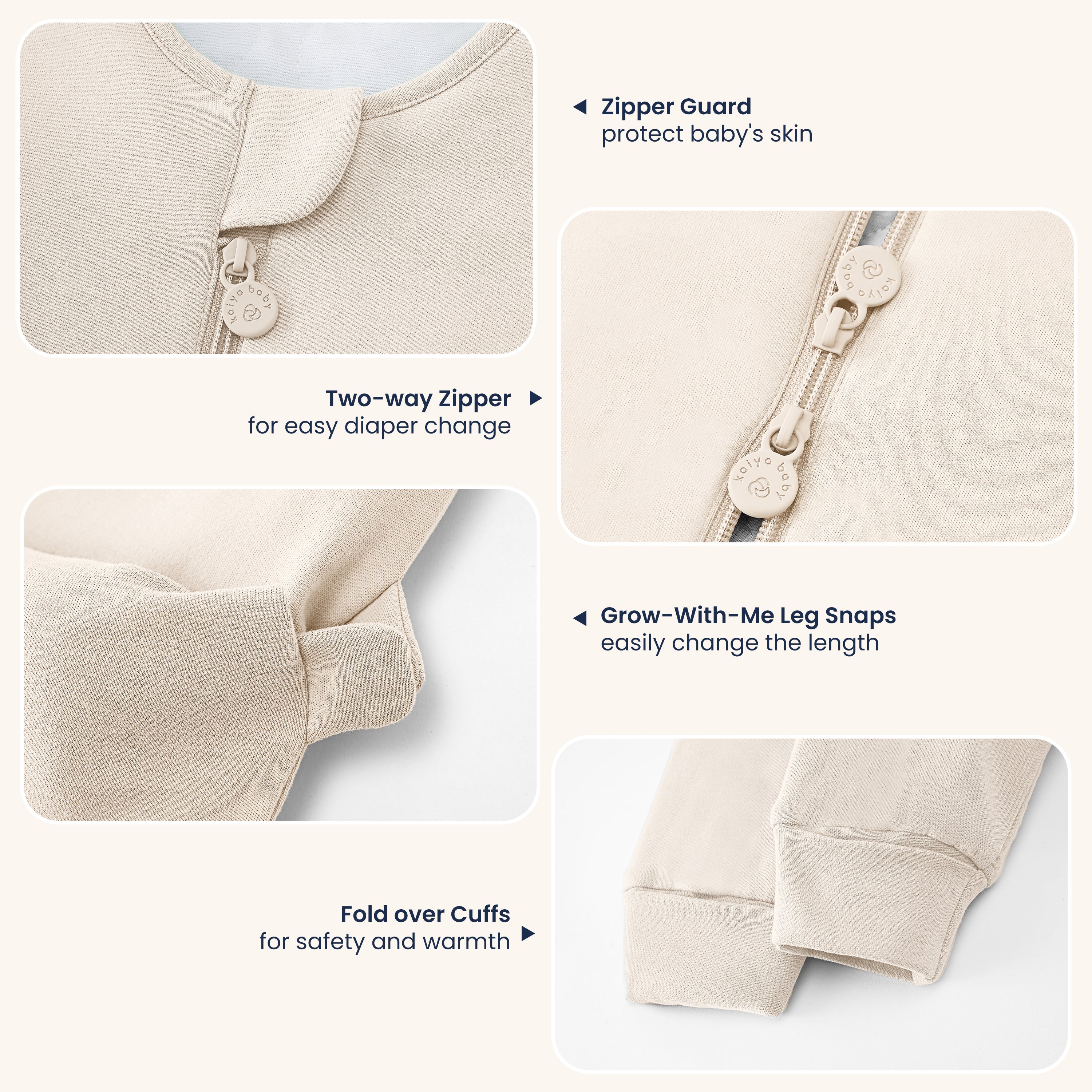 All Season Sleeveless Sleep Sack Walker 1.0 TOG - Organic Cotton & Camel Wool - Cream