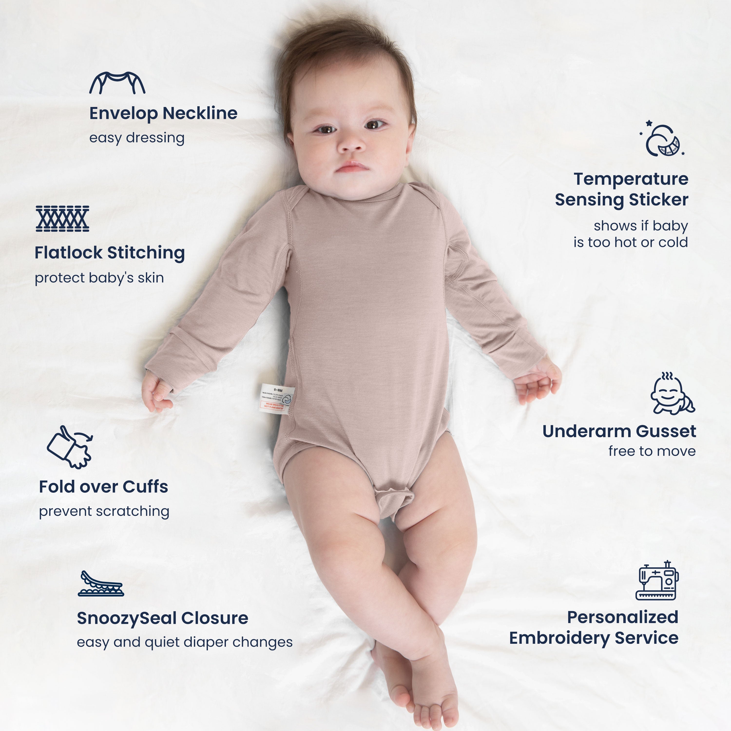 Baby Bodysuit Long Sleeve - Merino Wool & Rayon Bamboo - Pink