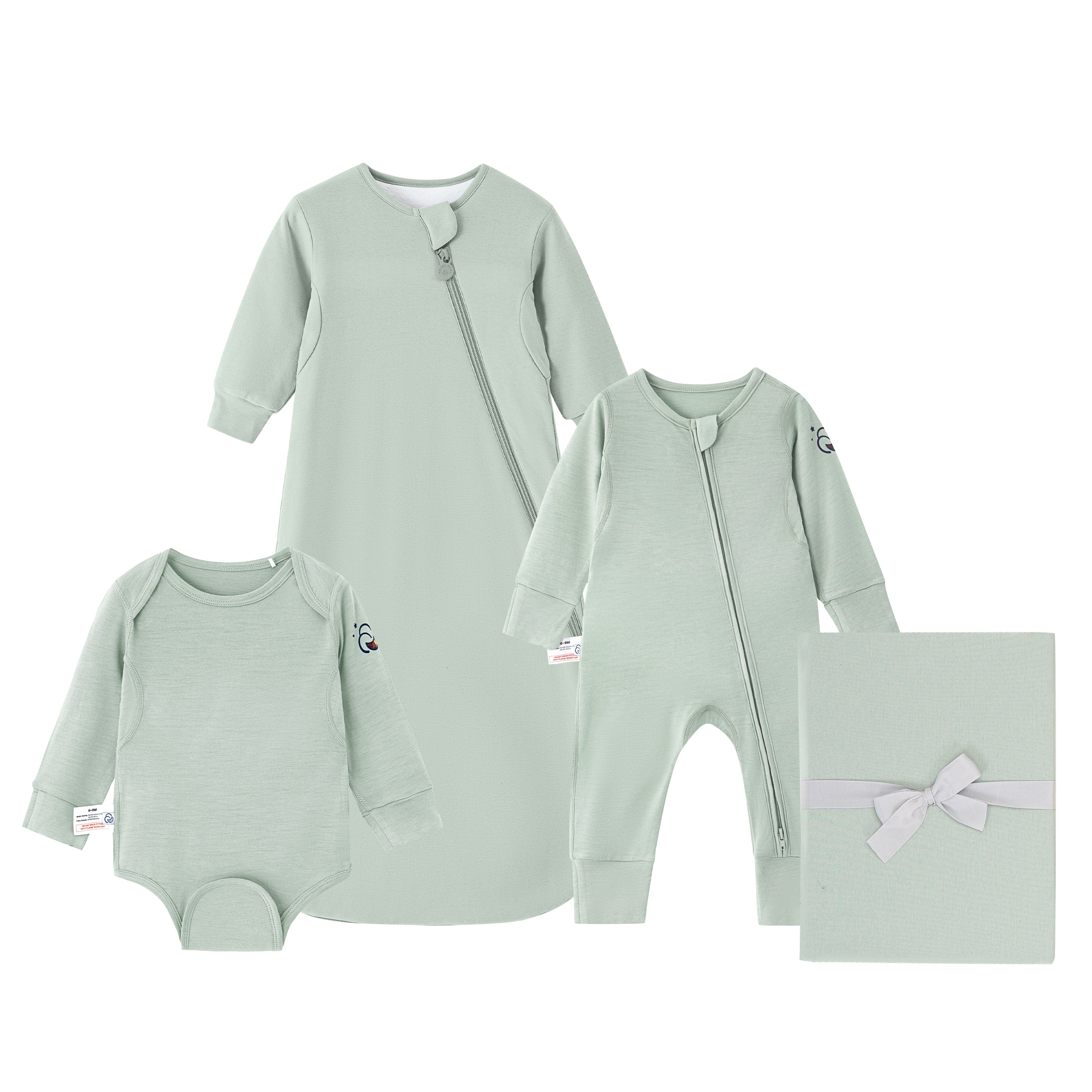 Newborn Bundle-ClimaCuddle™ Bodysuit+Romper+Camel Wool Sleep Sack+Crib Sheet -Green