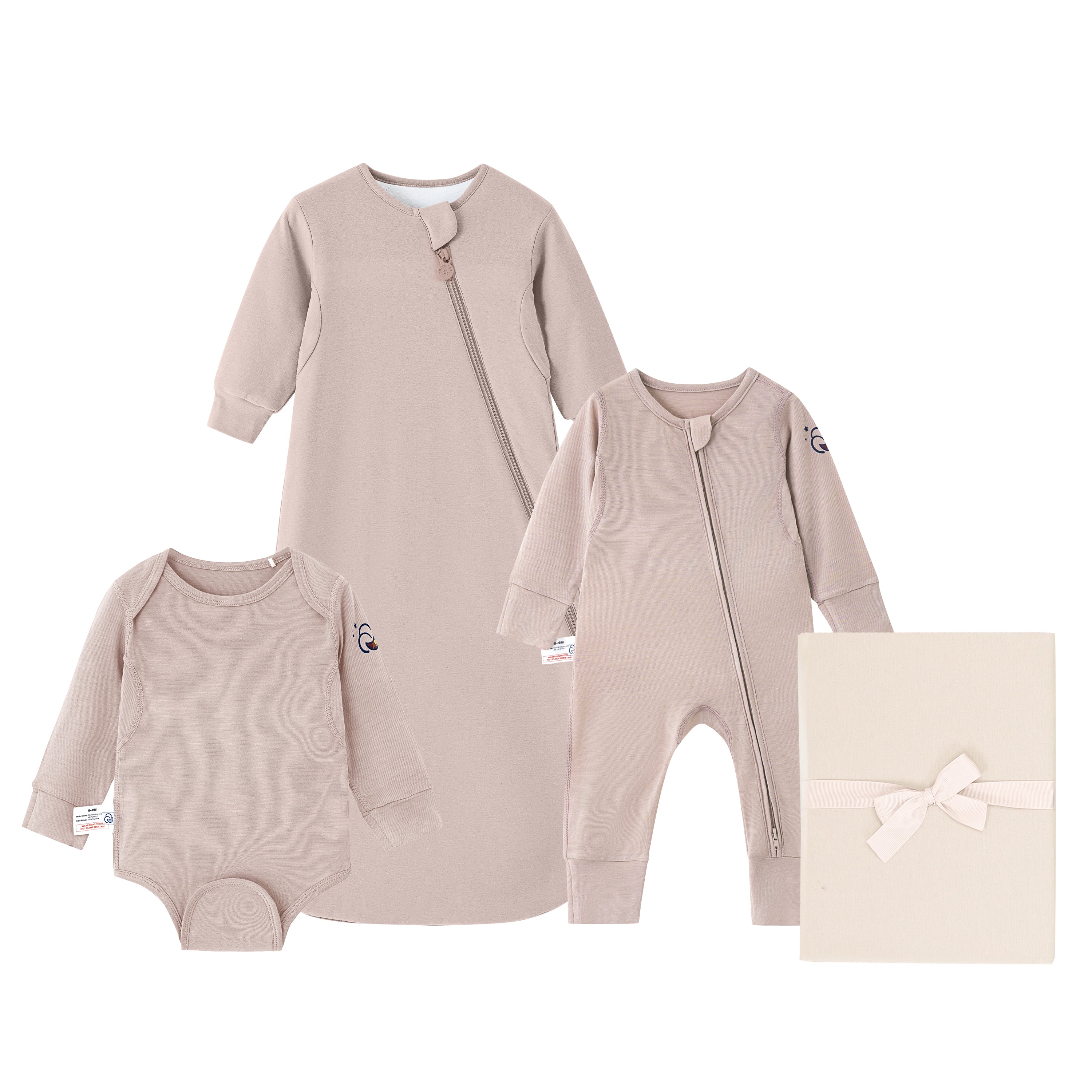 Newborn Bundle-ClimaCuddle™ Bodysuit+Romper+Camel Wool Sleep Sack+Crib Sheet - Pink