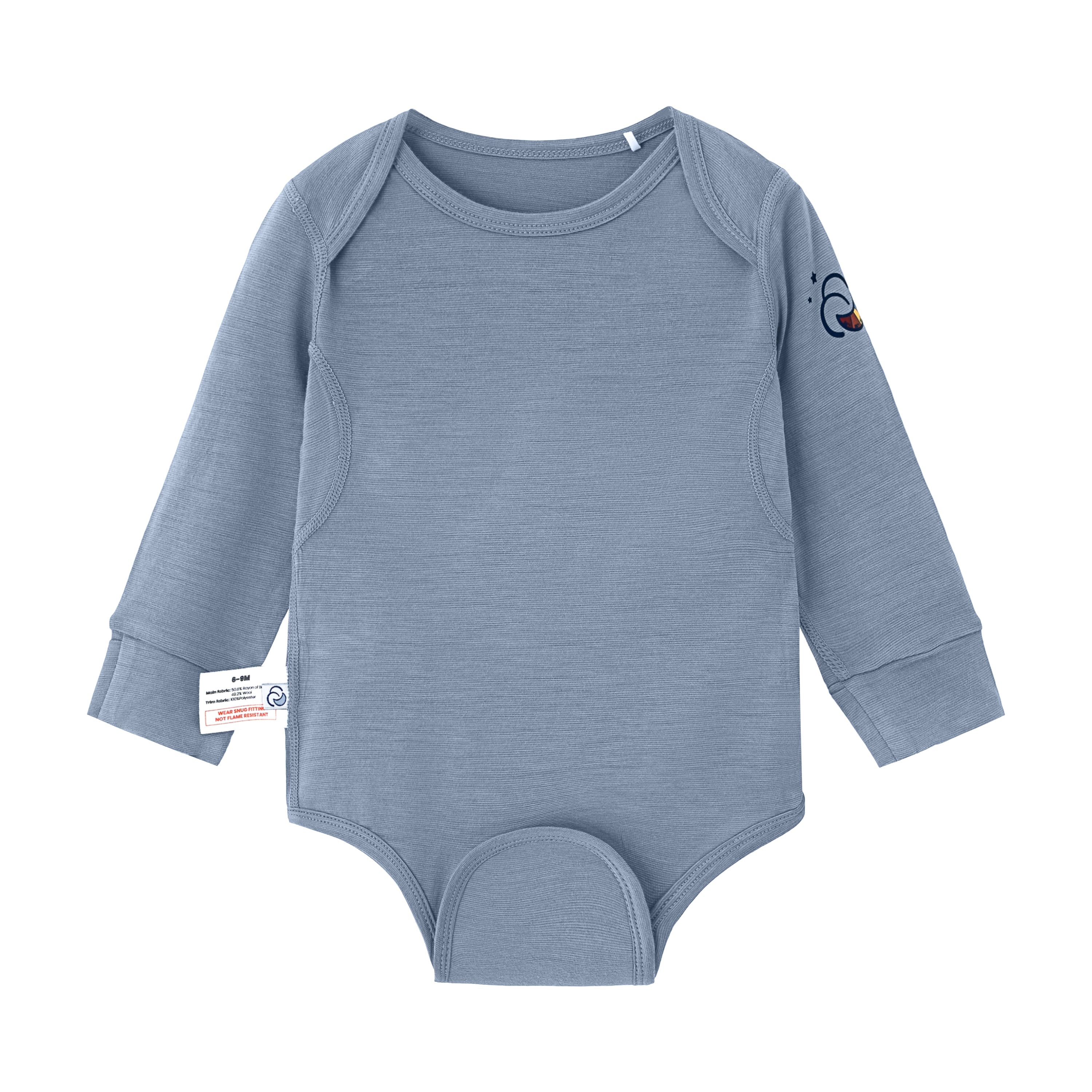 ClimaCuddle Baby Bodysuit Long Sleeve - Merino Wool & Rayon Bamboo - Misty Blue