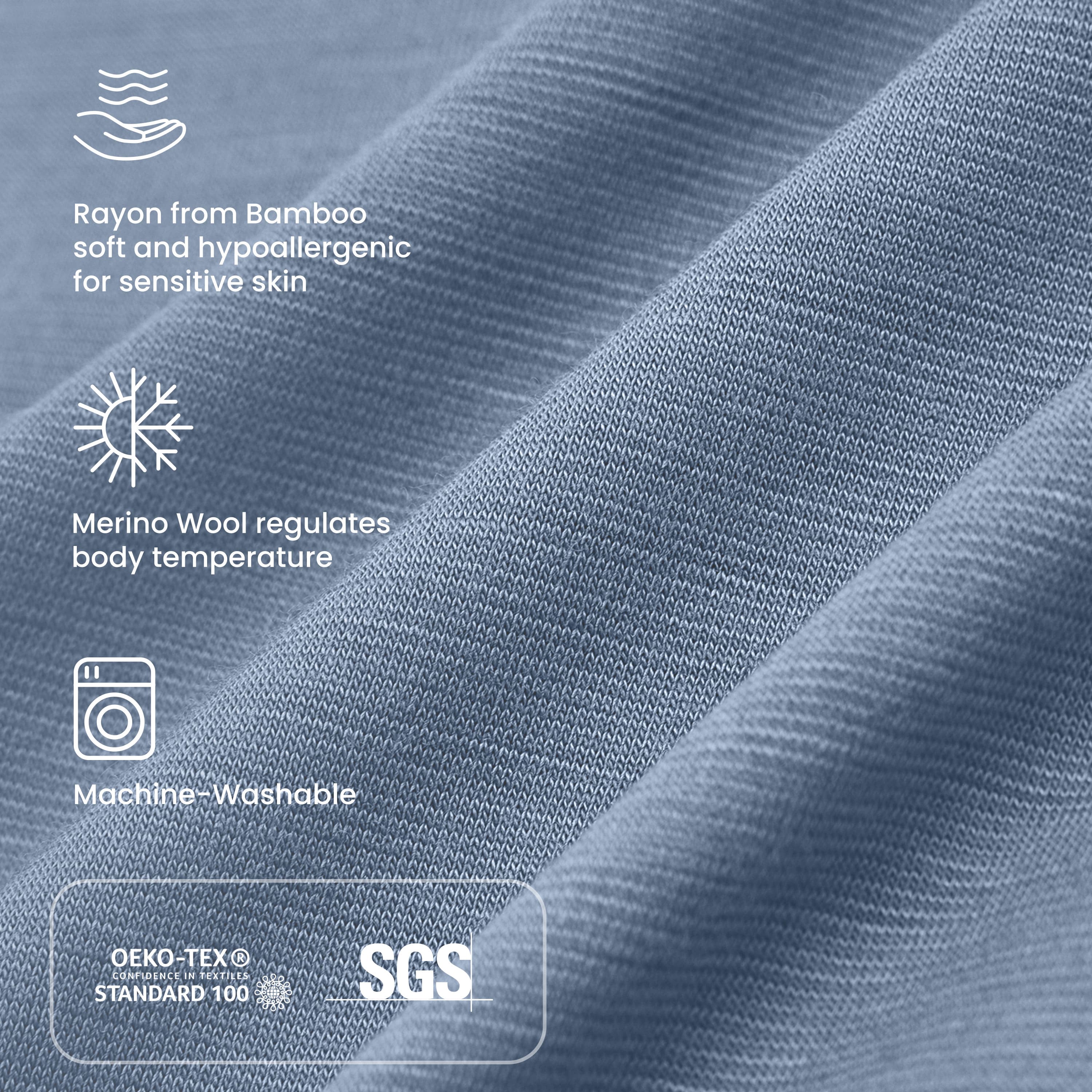 ClimaCuddle Baby Bodysuit Long Sleeve - Merino Wool & Rayon Bamboo - Misty Blue Certifoction