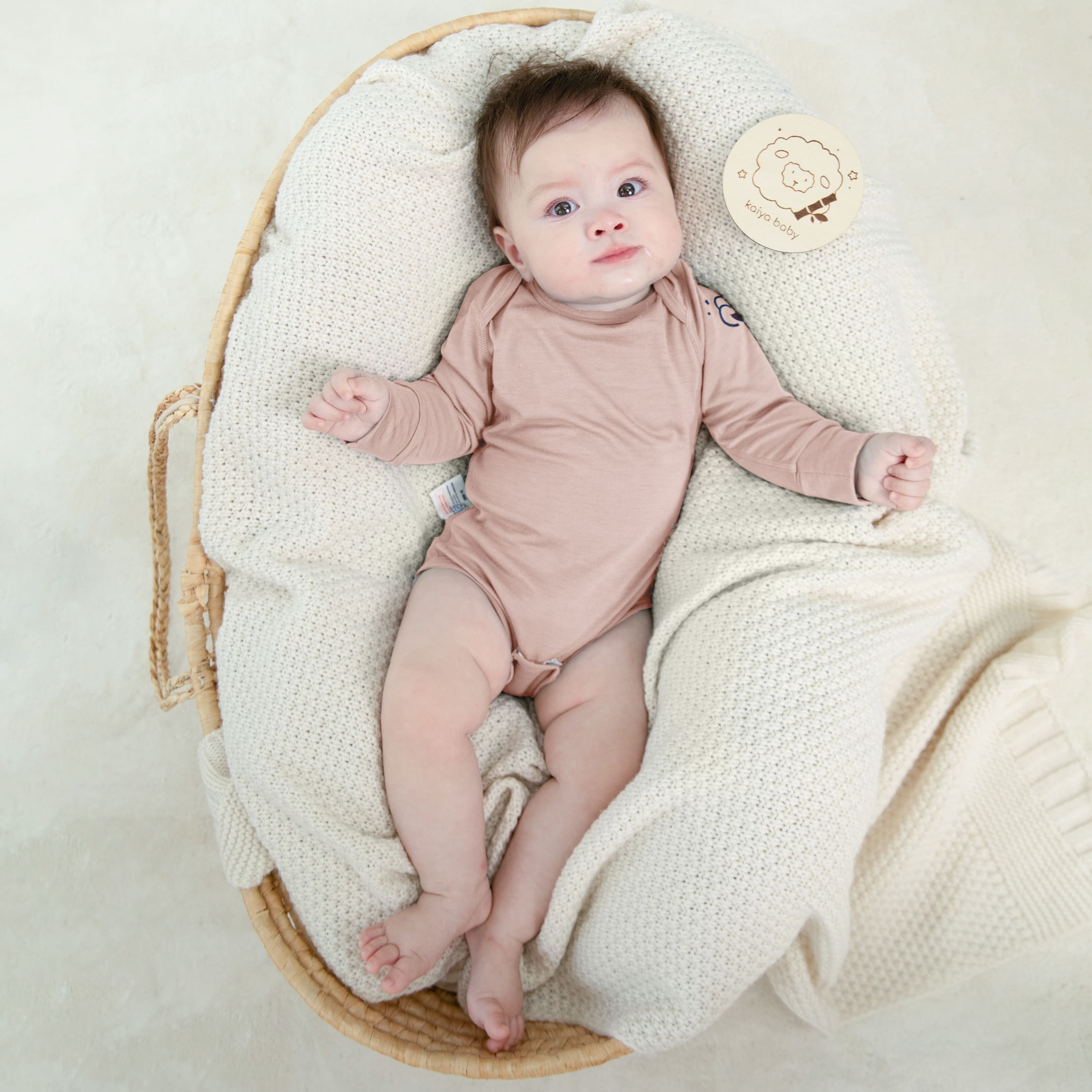ClimaCuddle Baby Bodysuit Long Sleeve - Wool & Rayon Bamboo - Dusty Pink