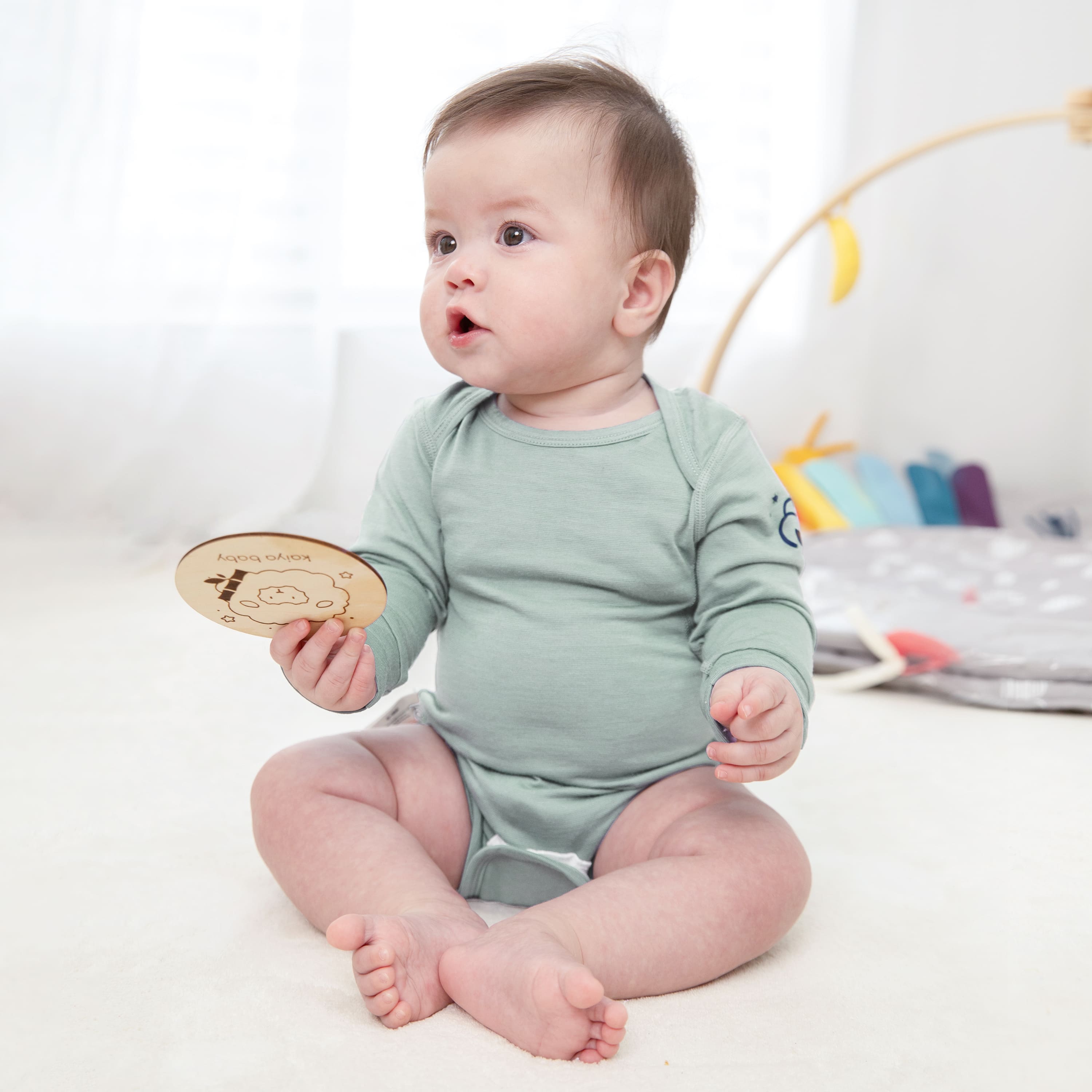 ClimaCuddle Baby Bodysuit Long Sleeve - Wool & Rayon Bamboo - Pea Green