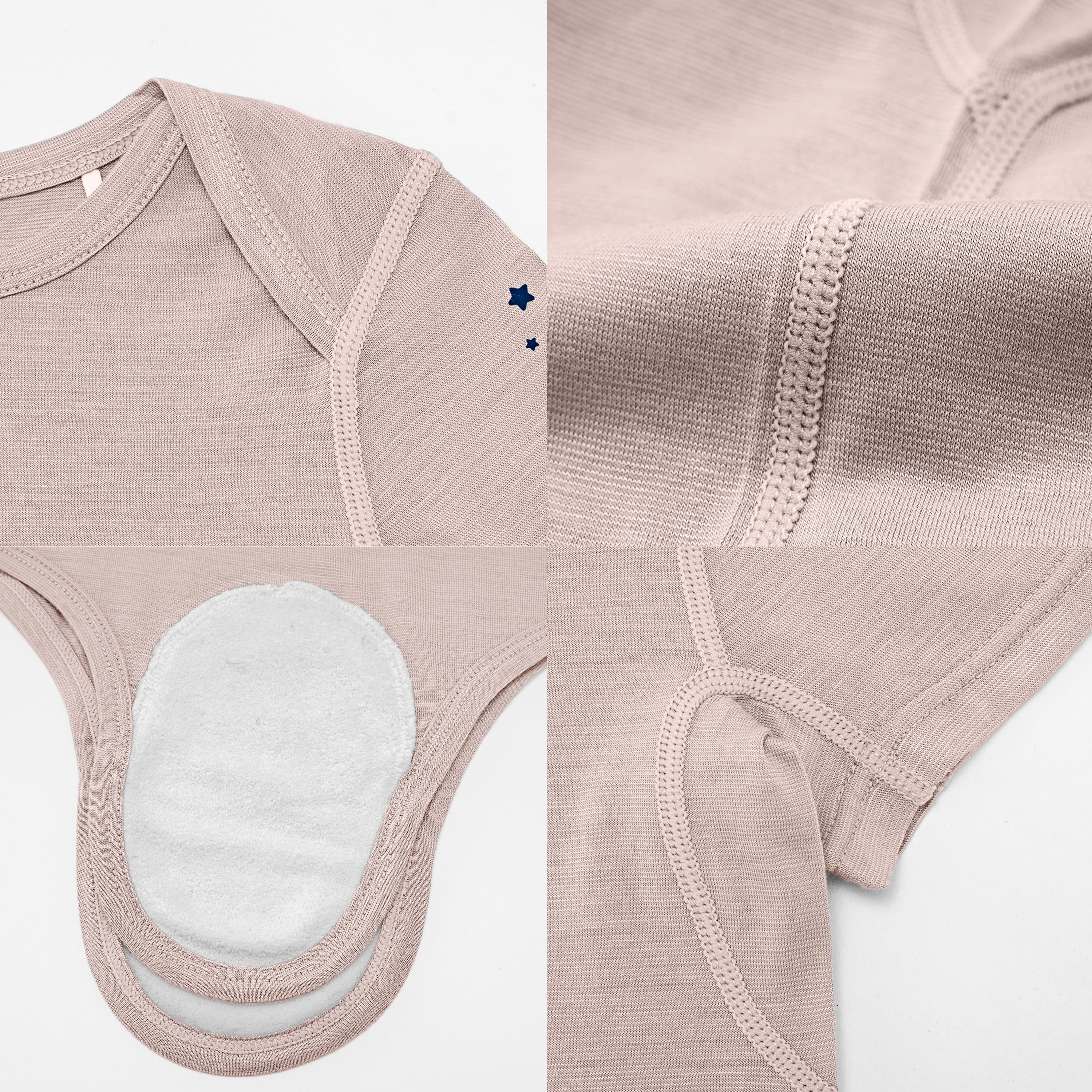 ClimaCuddle Baby Bodysuit Short Sleeve - Wool & Rayon Bamboo - Dusty Pink Detail