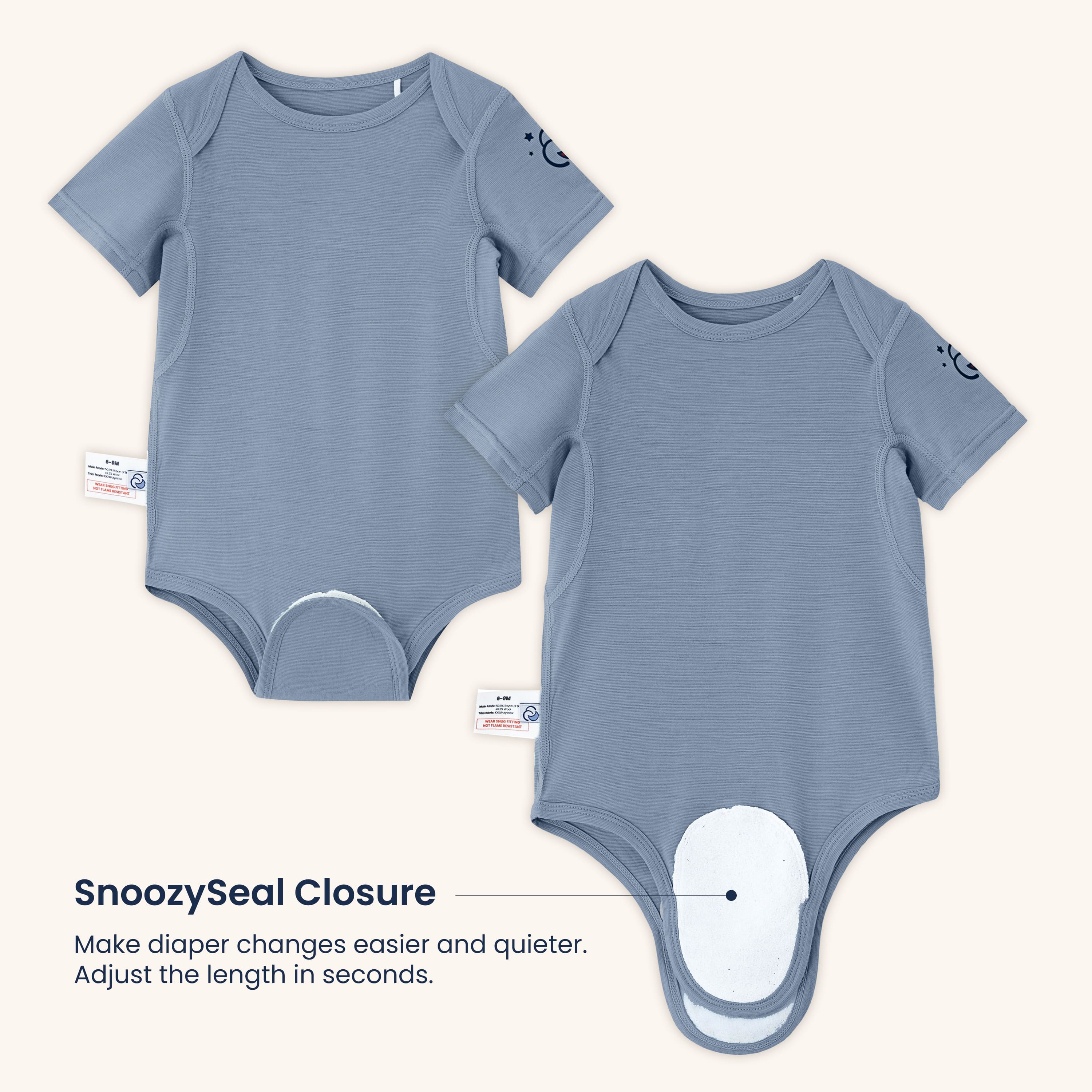 ClimaCuddle Baby Bodysuit Short Sleeve - Wool & Rayon Bamboo - Misty Blue SnoozySeal