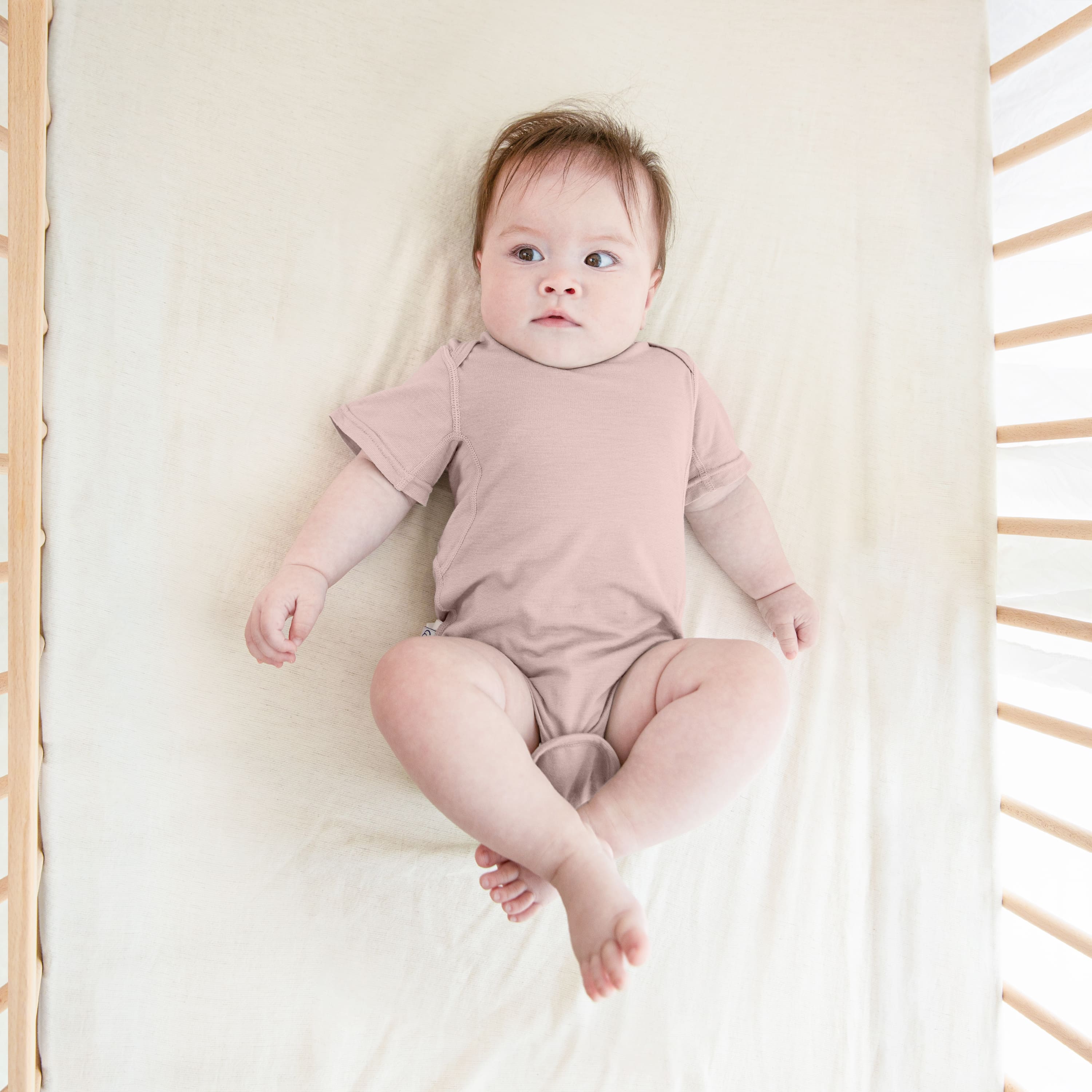 ClimaCuddle Baby Bodysuit Short Sleeve - Wool & Rayon Bamboo - Dusty Pink