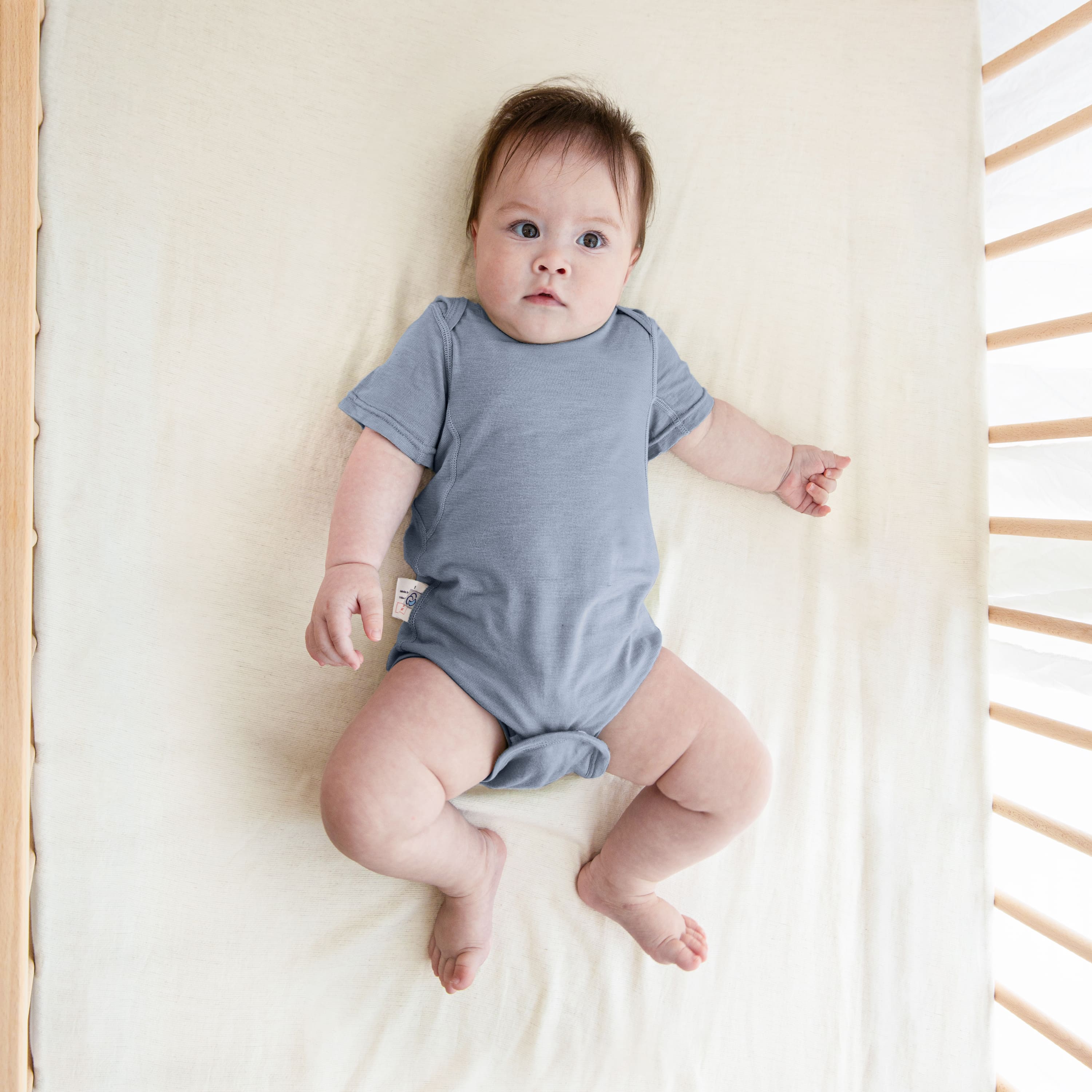 ClimaCuddle Baby Bodysuit Short Sleeve - Wool & Rayon Bamboo - Misty Blue
