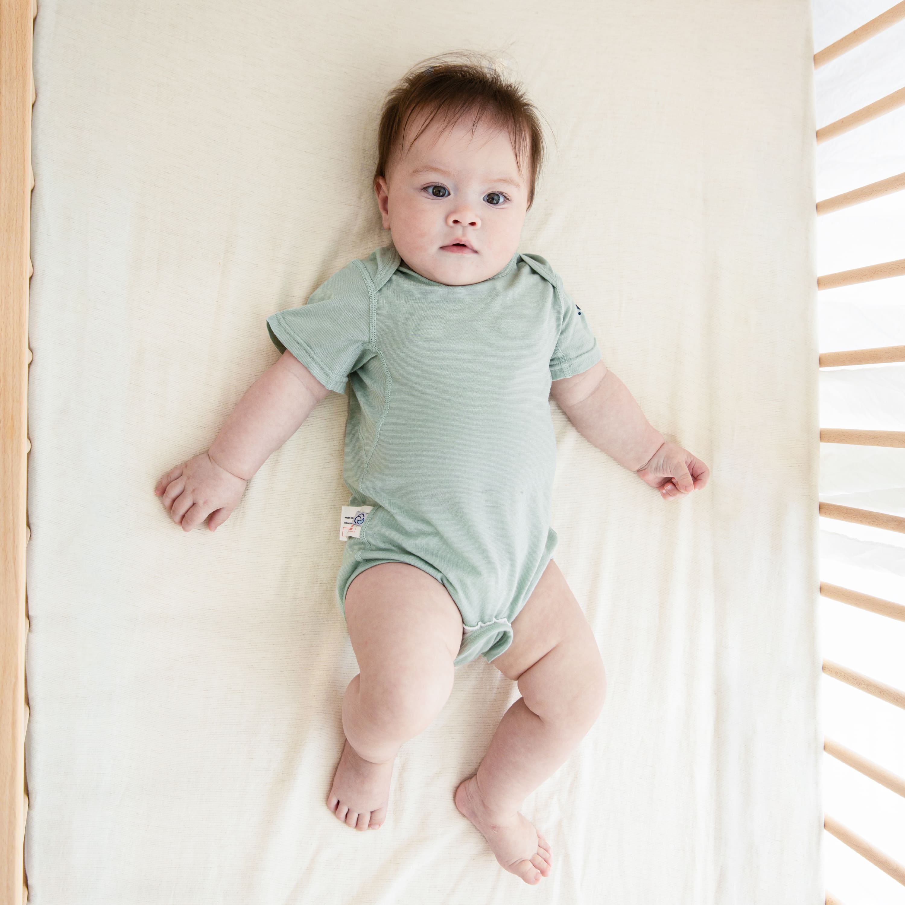ClimaCuddle Baby Bodysuit Short Sleeve - Wool & Rayon Bamboo - Pea Green