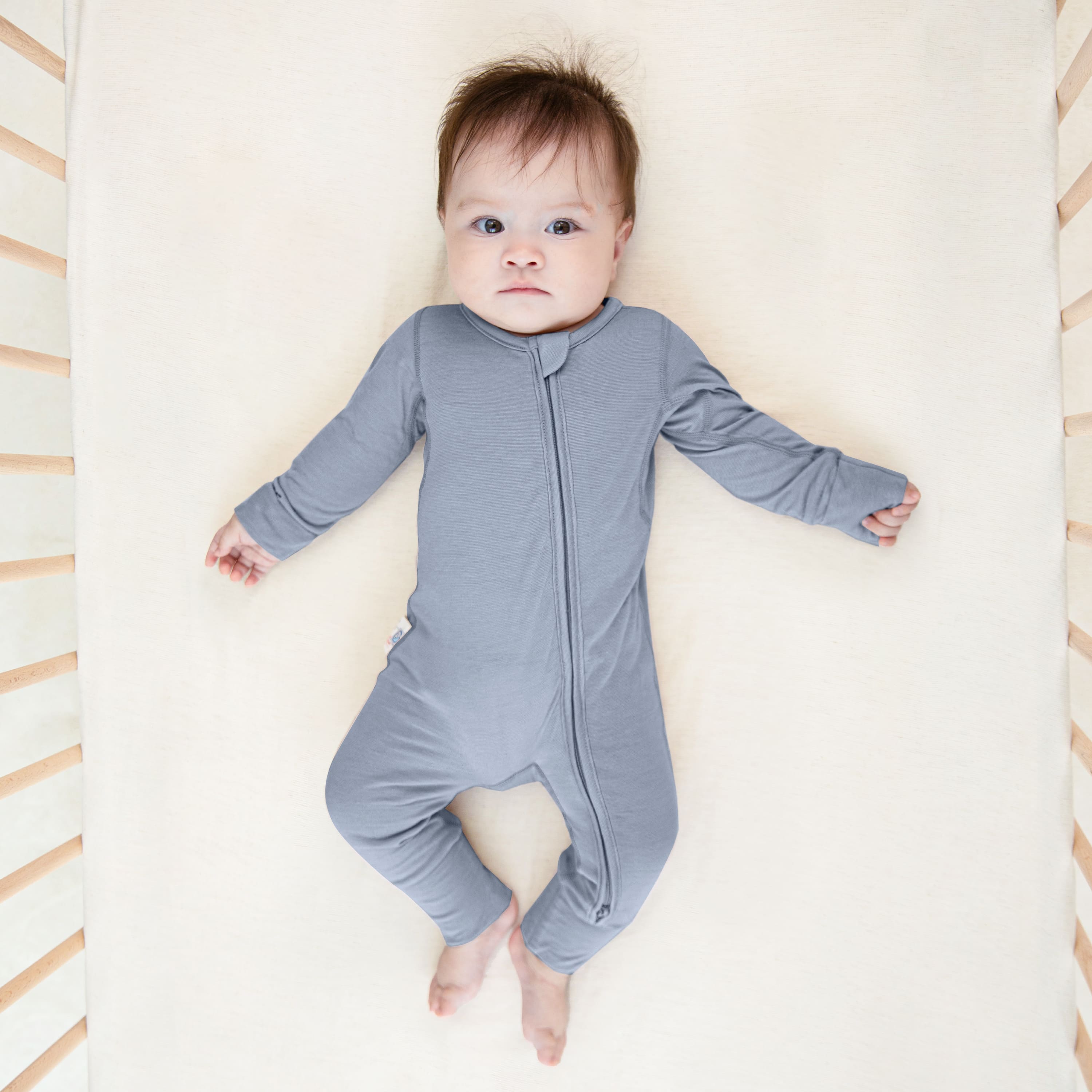 ClimaCuddle Zipped Baby Romper - Merino Wool & Rayon Bamboo - Misty Blue Bbay Image