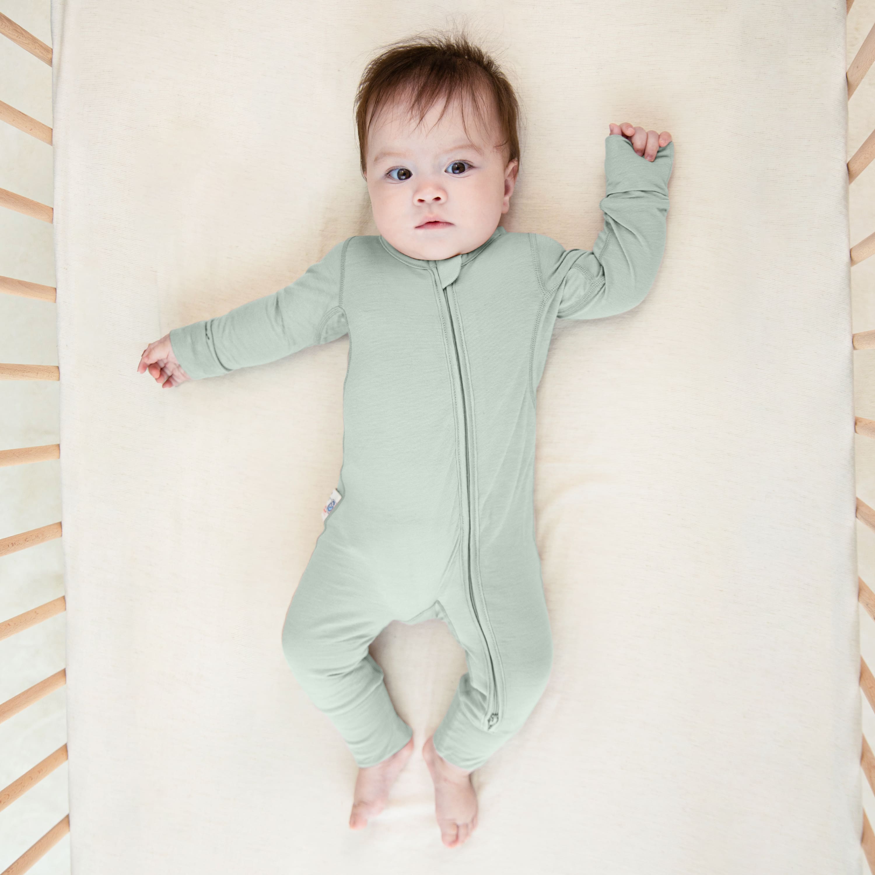 ClimaCuddle Baby Romper - Wool & Rayon Bamboo - Pea Green Baby Image