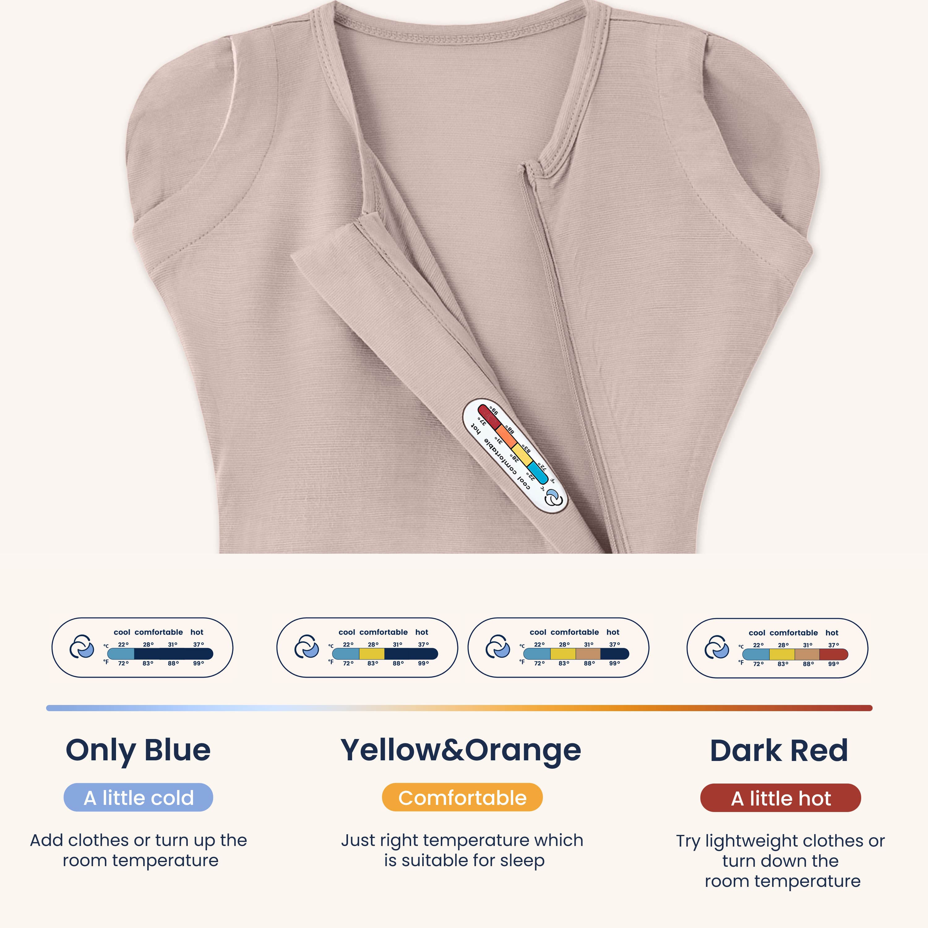 ClimaCuddle Swaddle 0.5 TOG - Merino Wool & Rayon Bamboo - Dusty Pink Tempterature Sticker